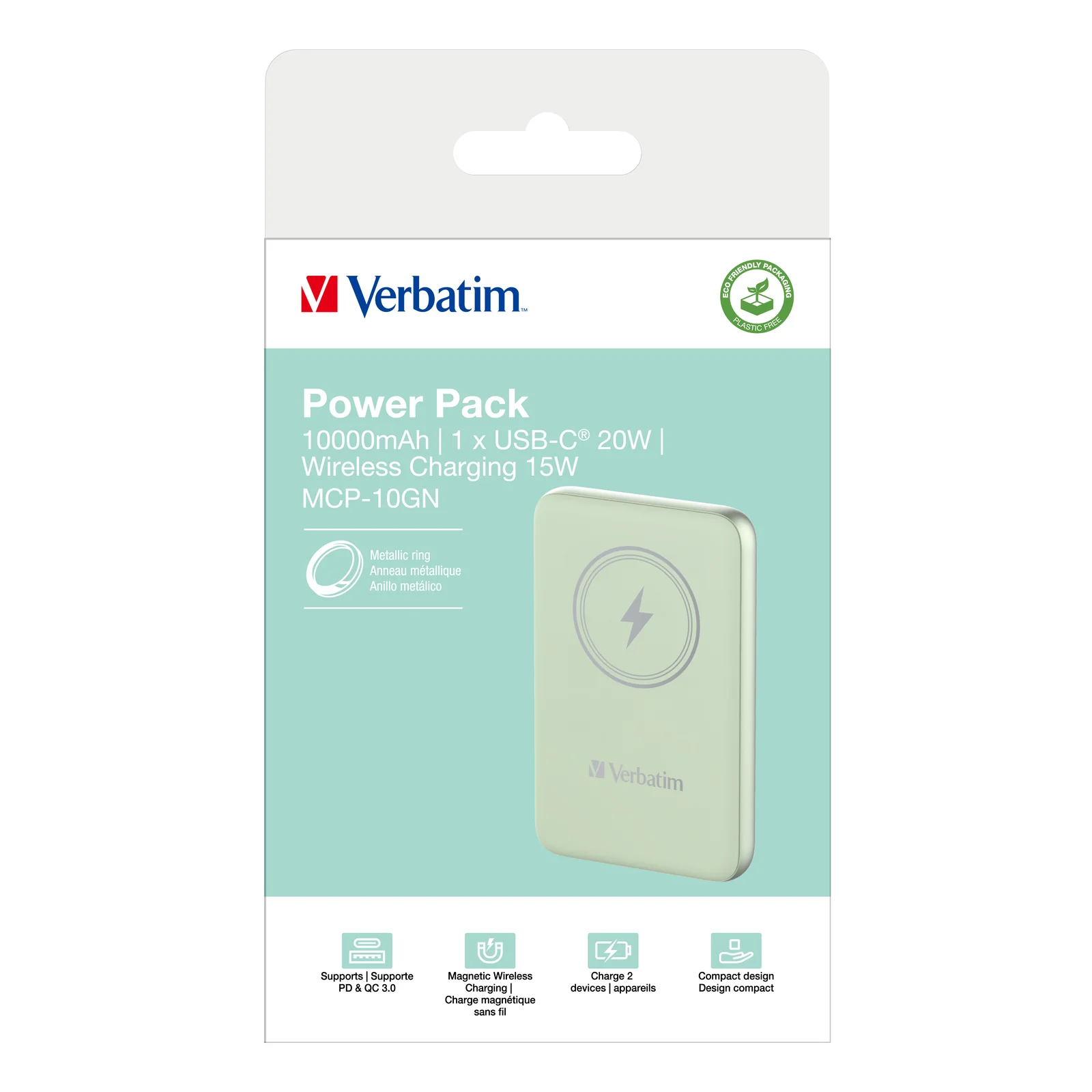 Verbatim Charge 'n' Go Lithium Polymère (LiPo) 10000 mAh Recharge sans fil Vert