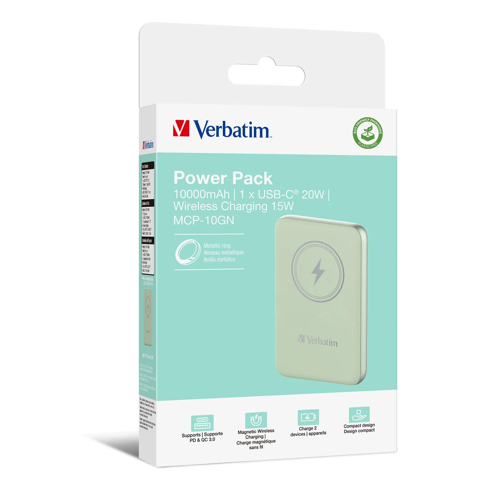 Verbatim Charge 'n' Go Lithium Polymère (LiPo) 10000 mAh Recharge sans fil Vert