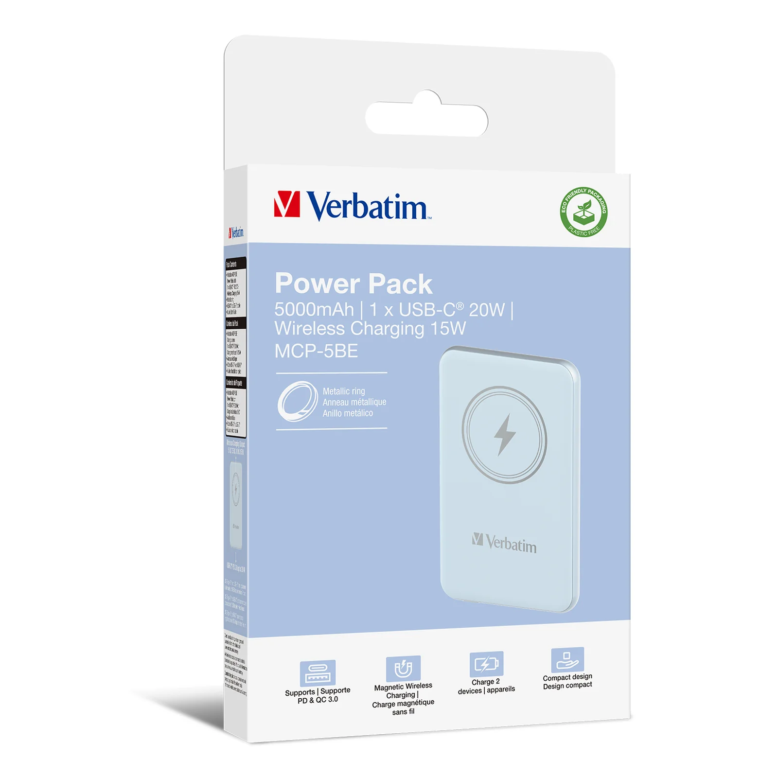 Verbatim Charge 'n' Go Lithium Polymère (LiPo) 5000 mAh Recharge sans fil Bleu