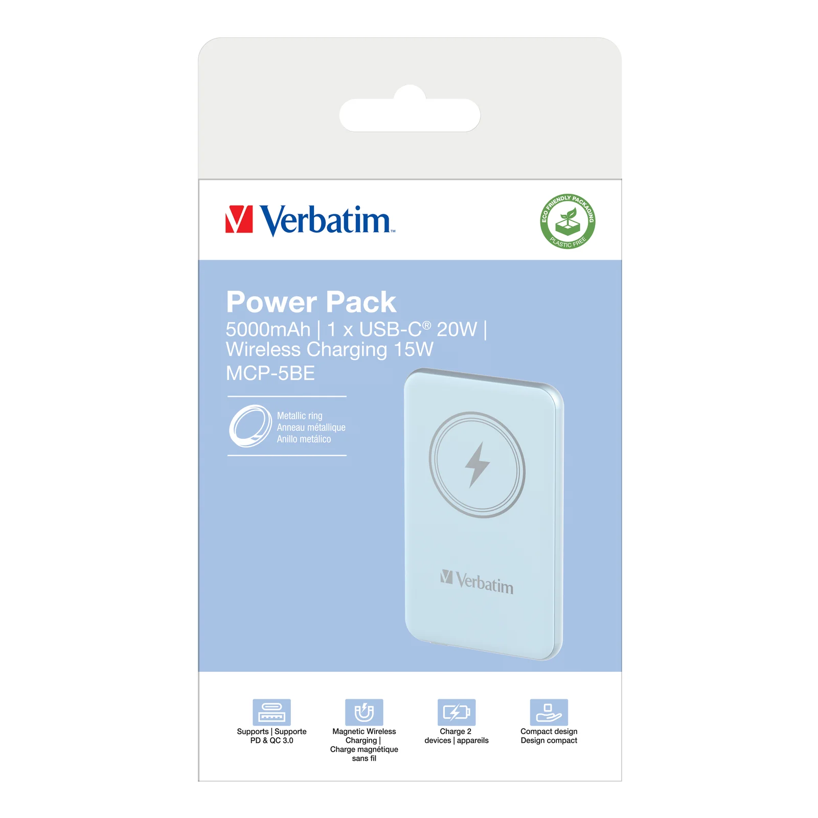 Verbatim Charge 'n' Go Lithium Polymère (LiPo) 5000 mAh Recharge sans fil Bleu