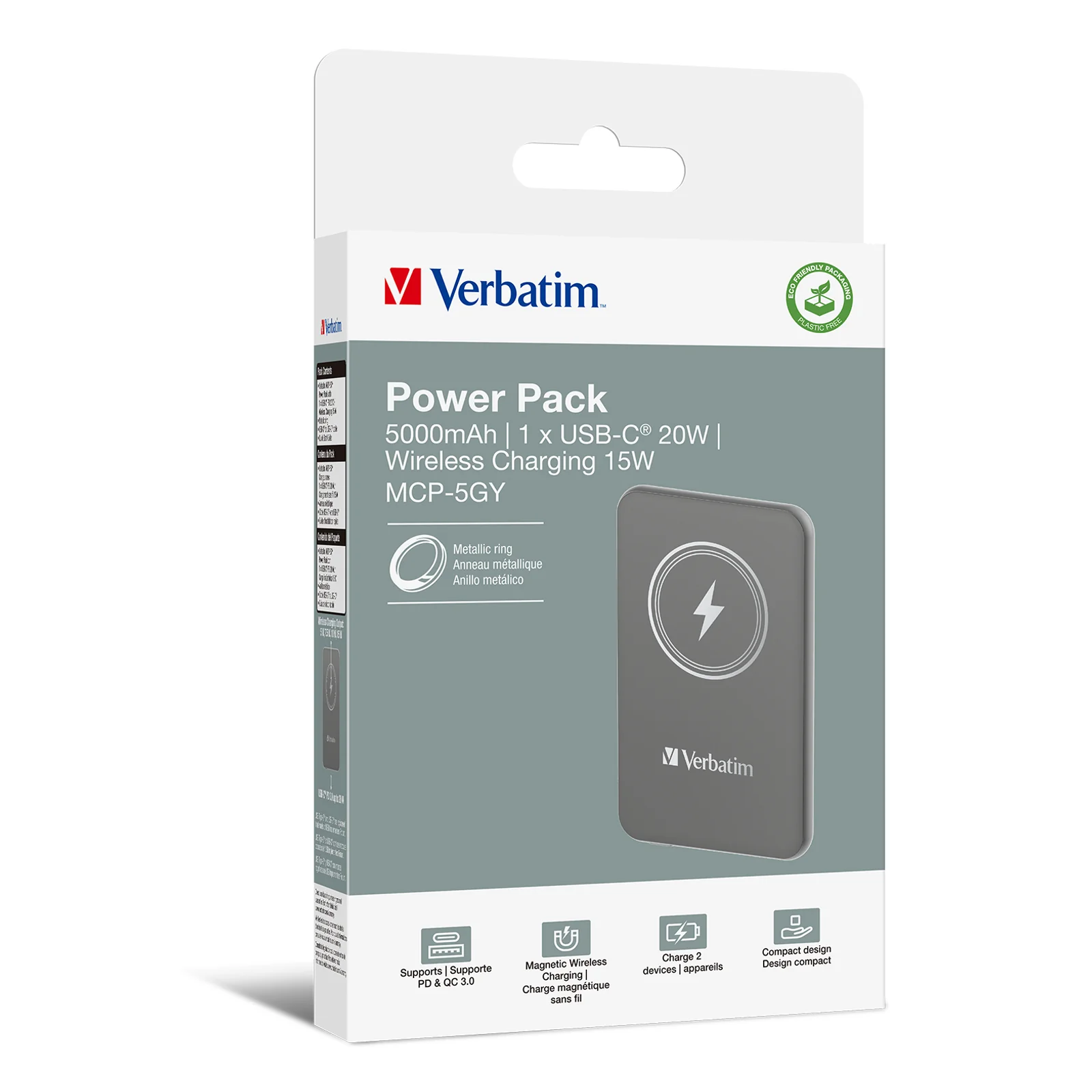 Verbatim Charge 'n' Go Lithium Polymère (LiPo) 5000 mAh Recharge sans fil Gris