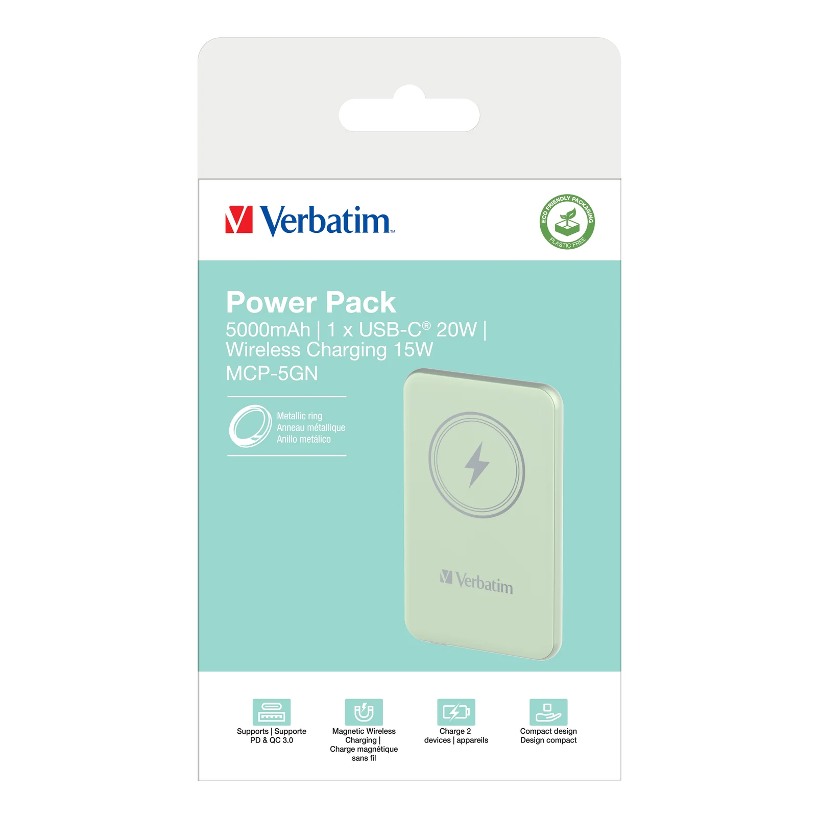 Verbatim Charge 'n' Go Lithium Polymère (LiPo) 5000 mAh Recharge sans fil Vert