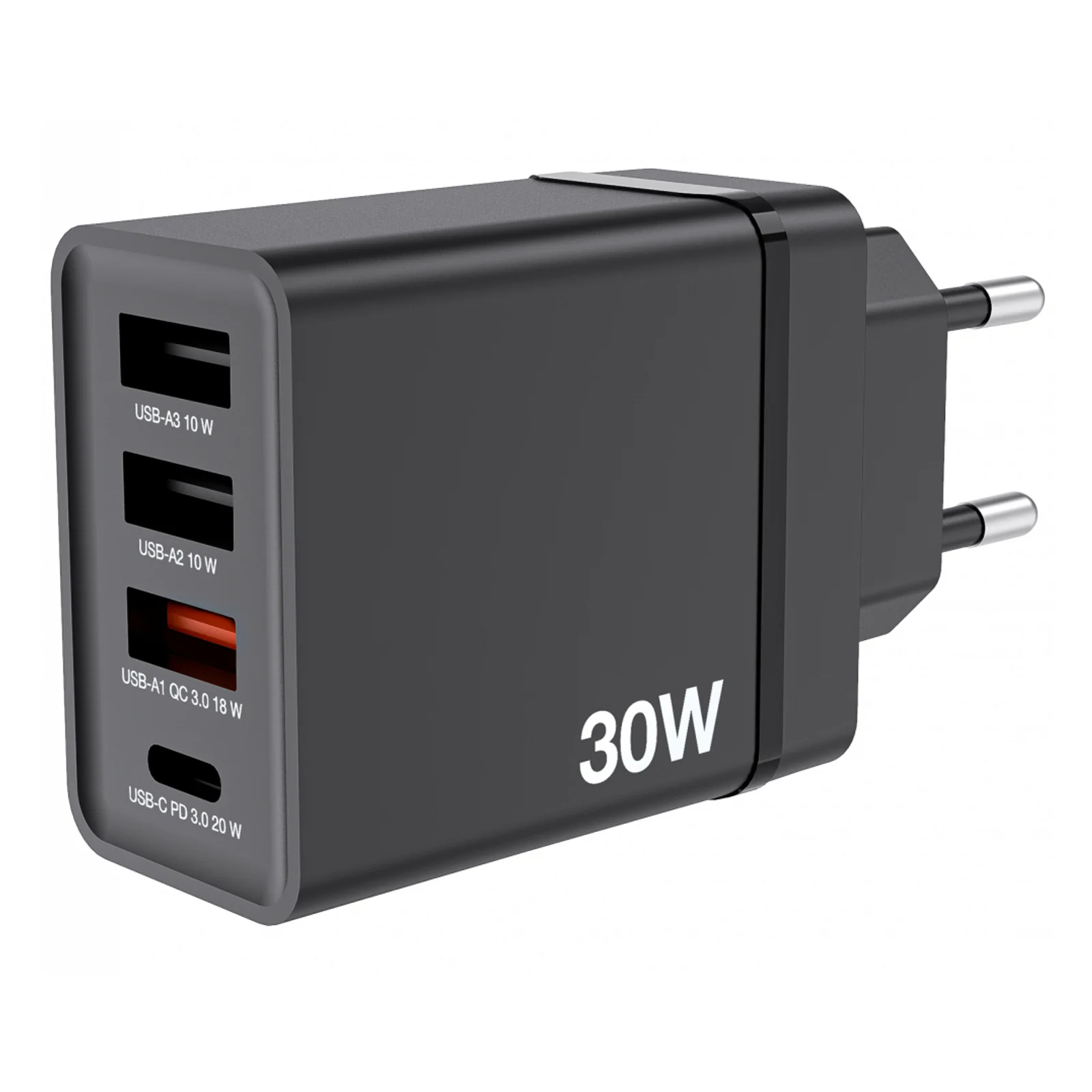Chargeur USB mural 4 ports 30 W - Noir
