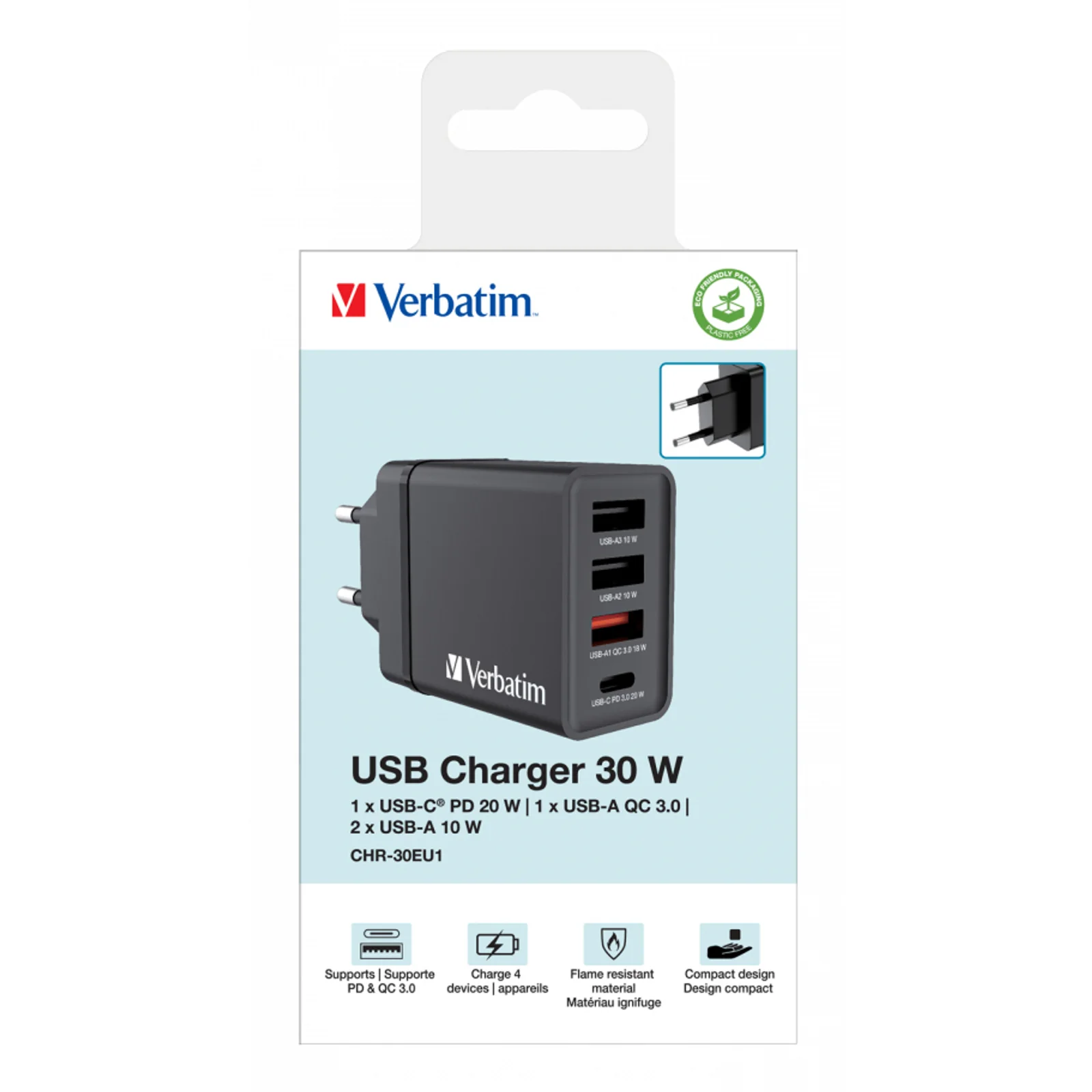Verbatim Chargeur USB mural 4 ports 30 W - Noir