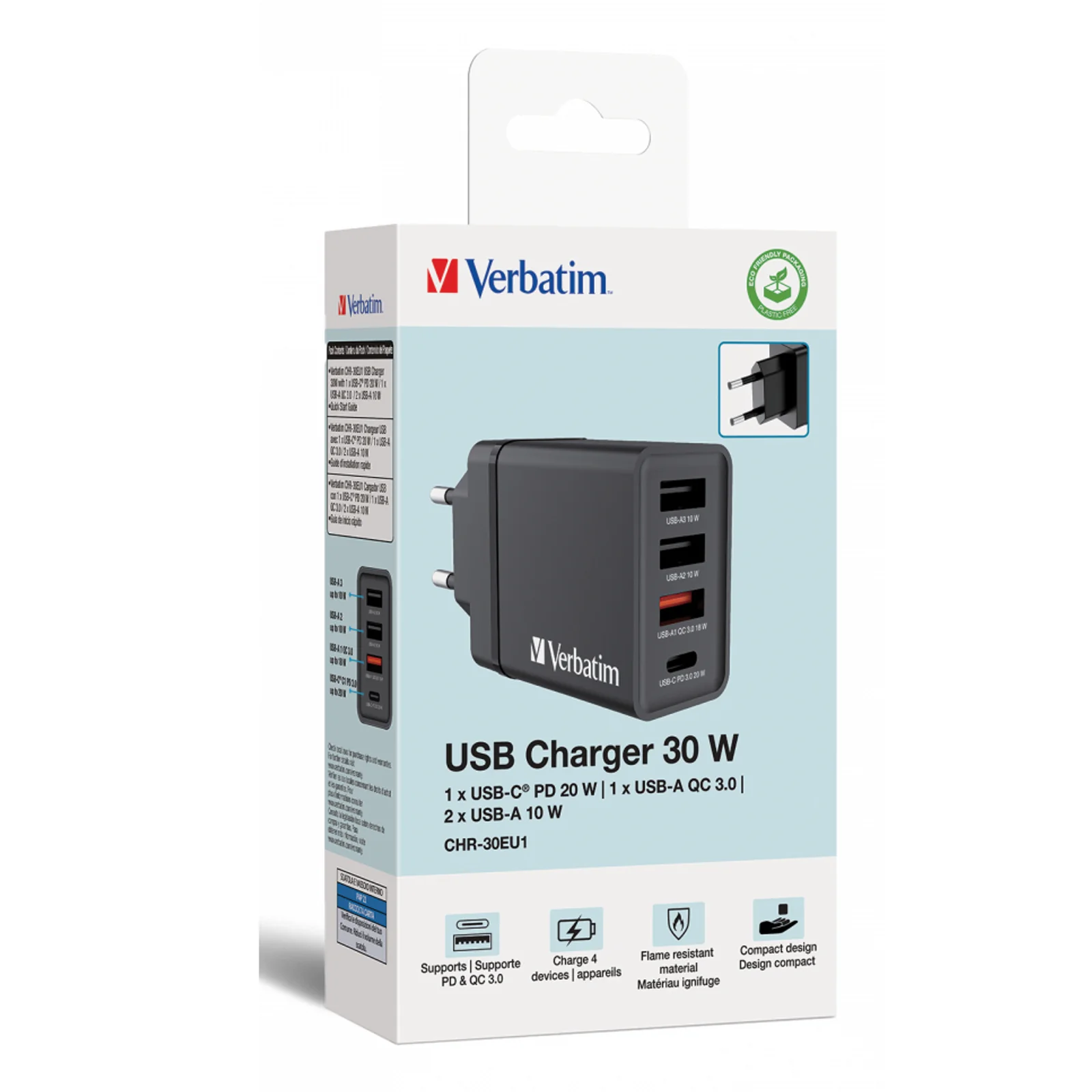 Verbatim Chargeur USB mural 4 ports 30 W - Noir