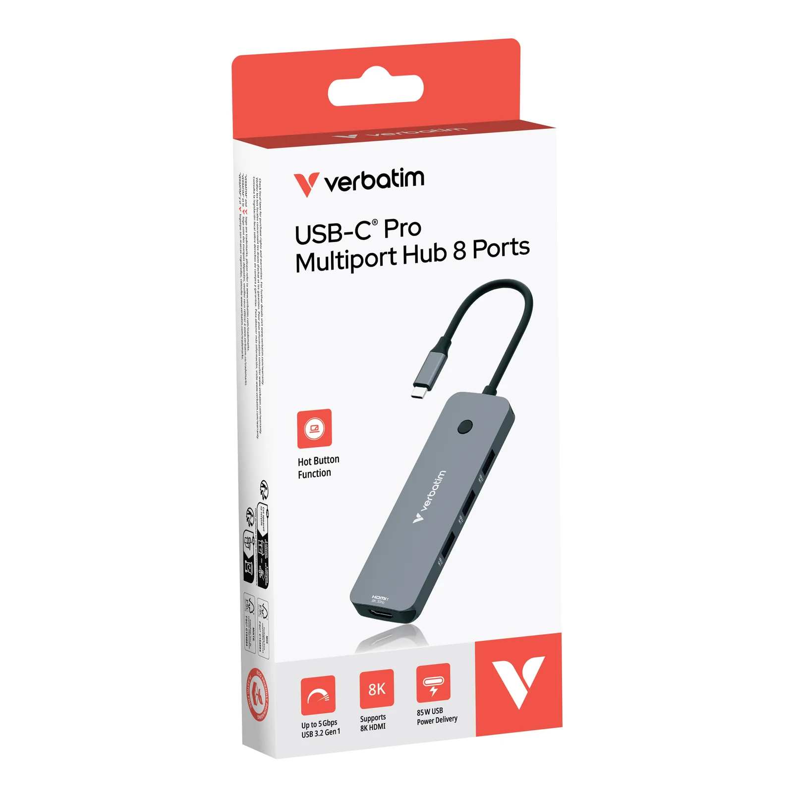 Verbatim CMH-08 USB Type-C 5000 Mbit/s Argent