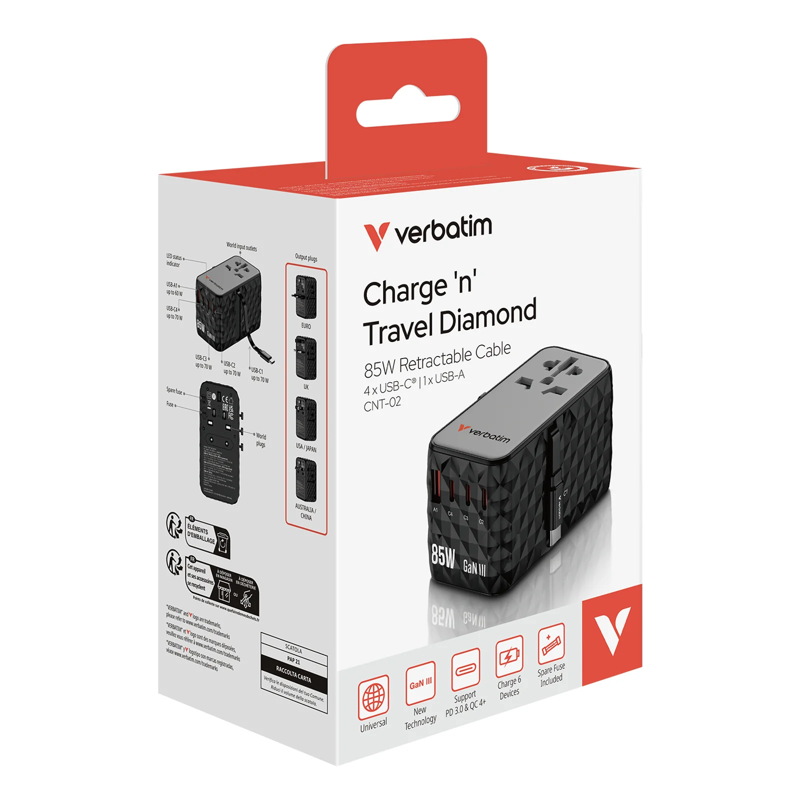 Verbatim CNT-02 Universel Noir Secteur Charge rapide Intérieure