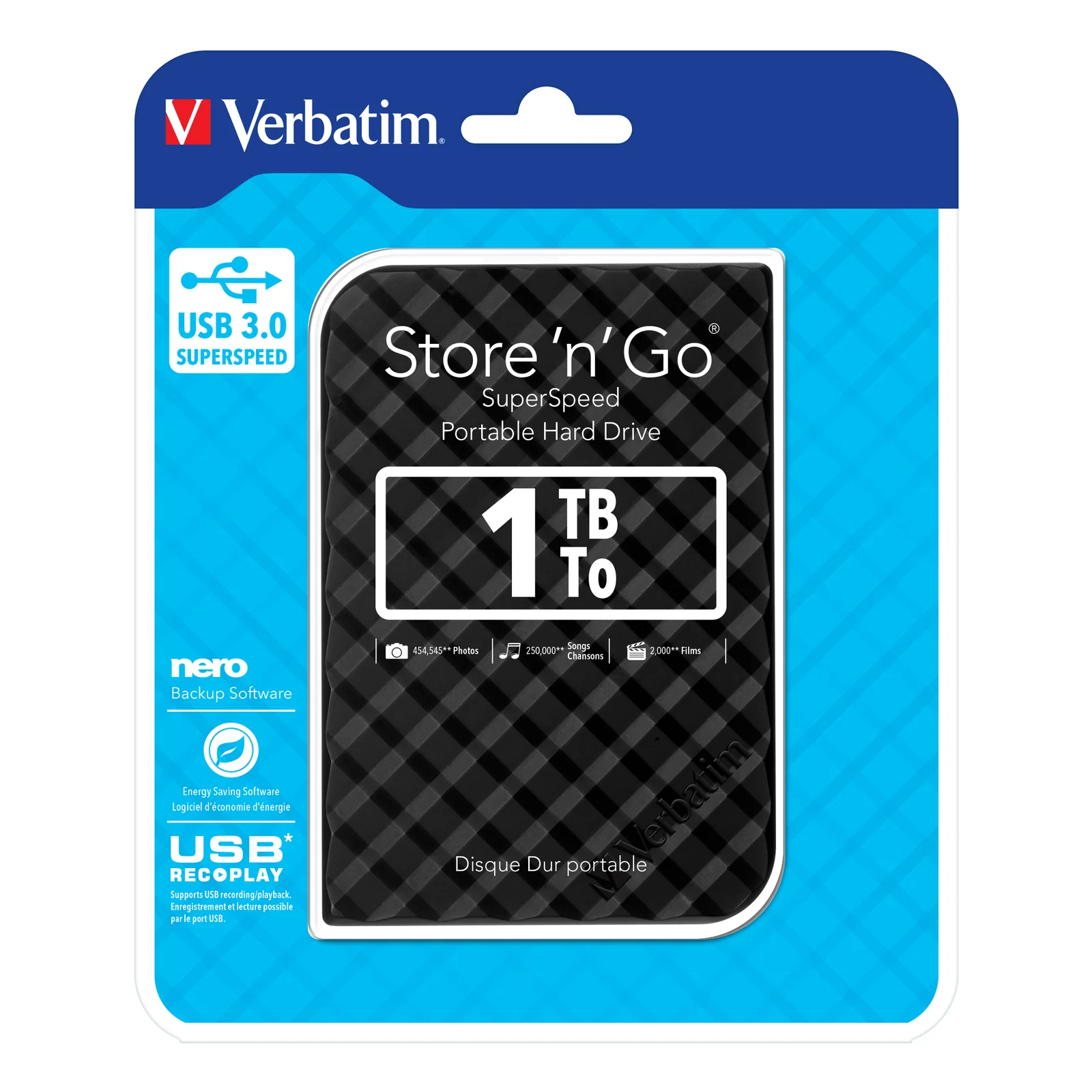 Verbatim Disque dur portable USB Store 'n' Go 3.0, 1 To, noir
