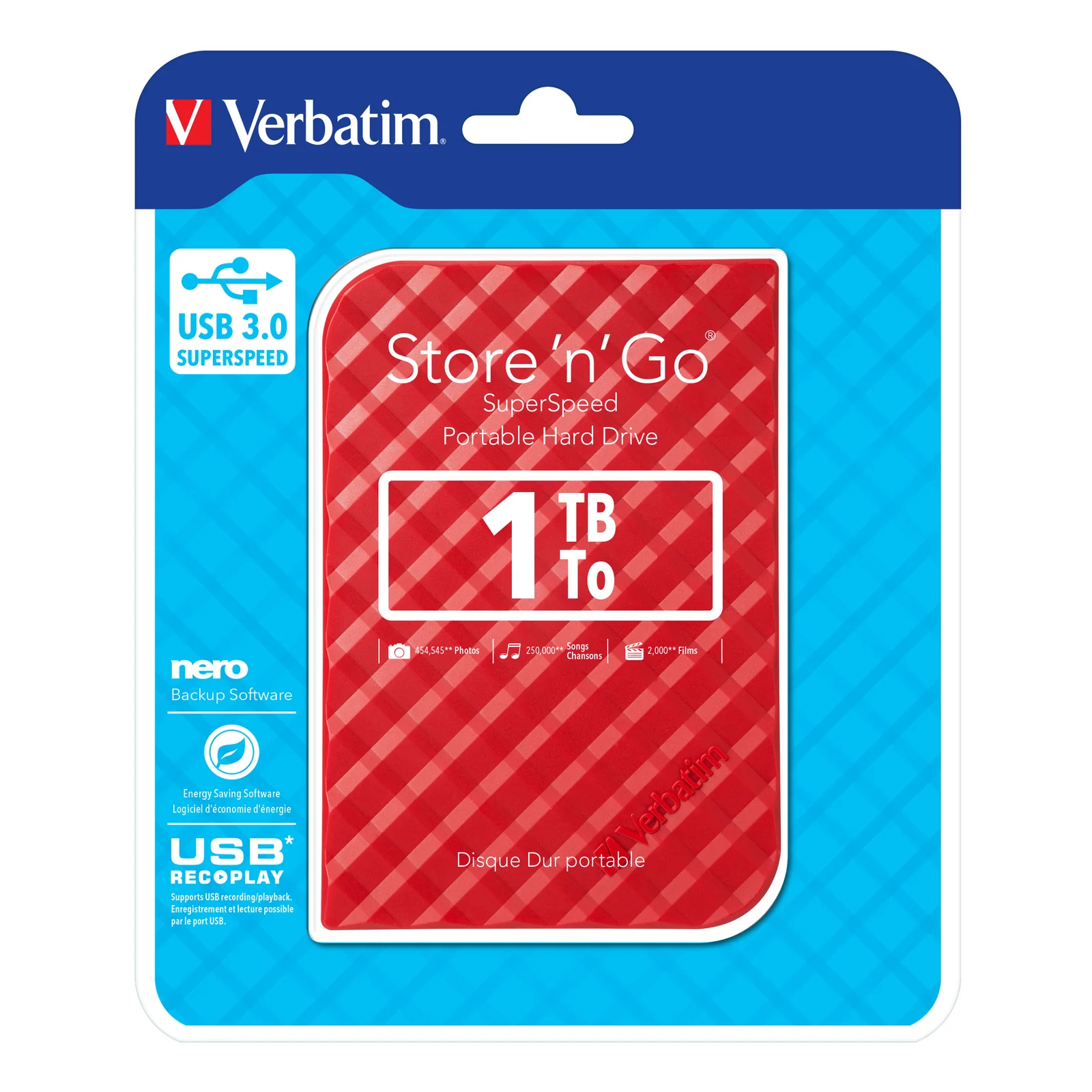 Verbatim Disque dur portable USB Store 'n' Go 3.0, 1 To - Rouge