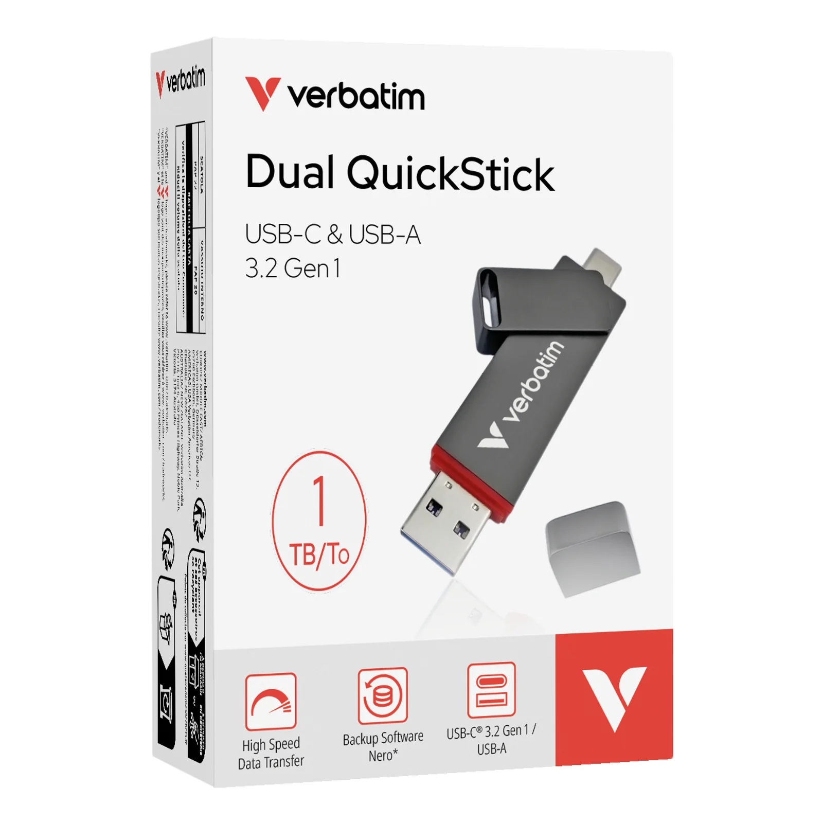 Verbatim Dual QuickStick lecteur USB flash 1 To USB Type-A / USB Type-C 3.2 Gen 1 (3.1 Gen 1) Gris