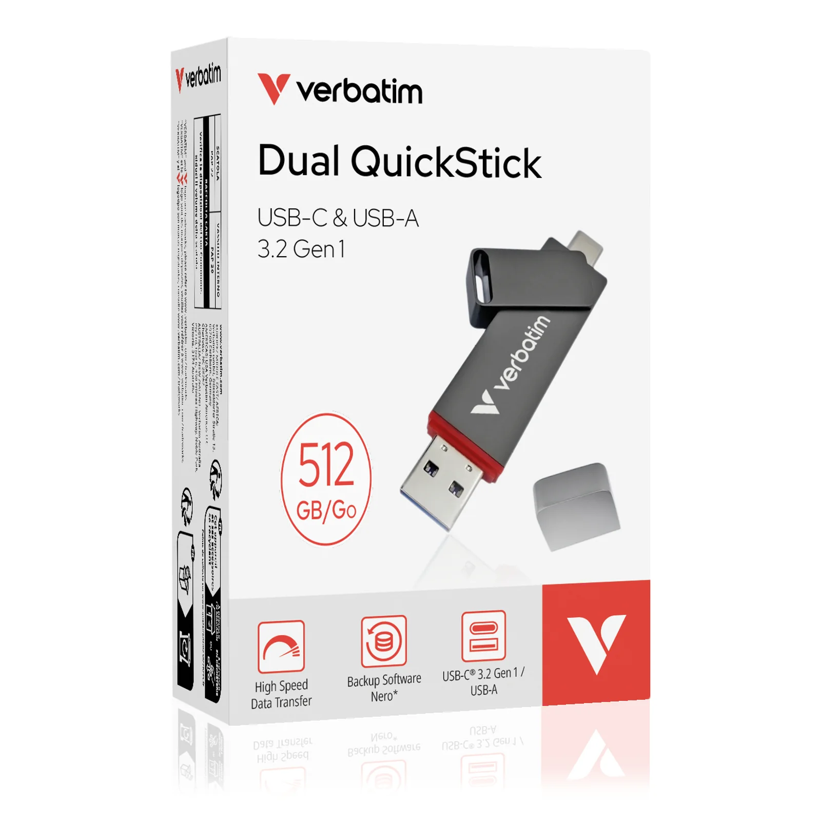 Verbatim Dual QuickStick lecteur USB flash 512 Go USB Type-A / USB Type-C 3.2 Gen 1 (3.1 Gen 1) Gris