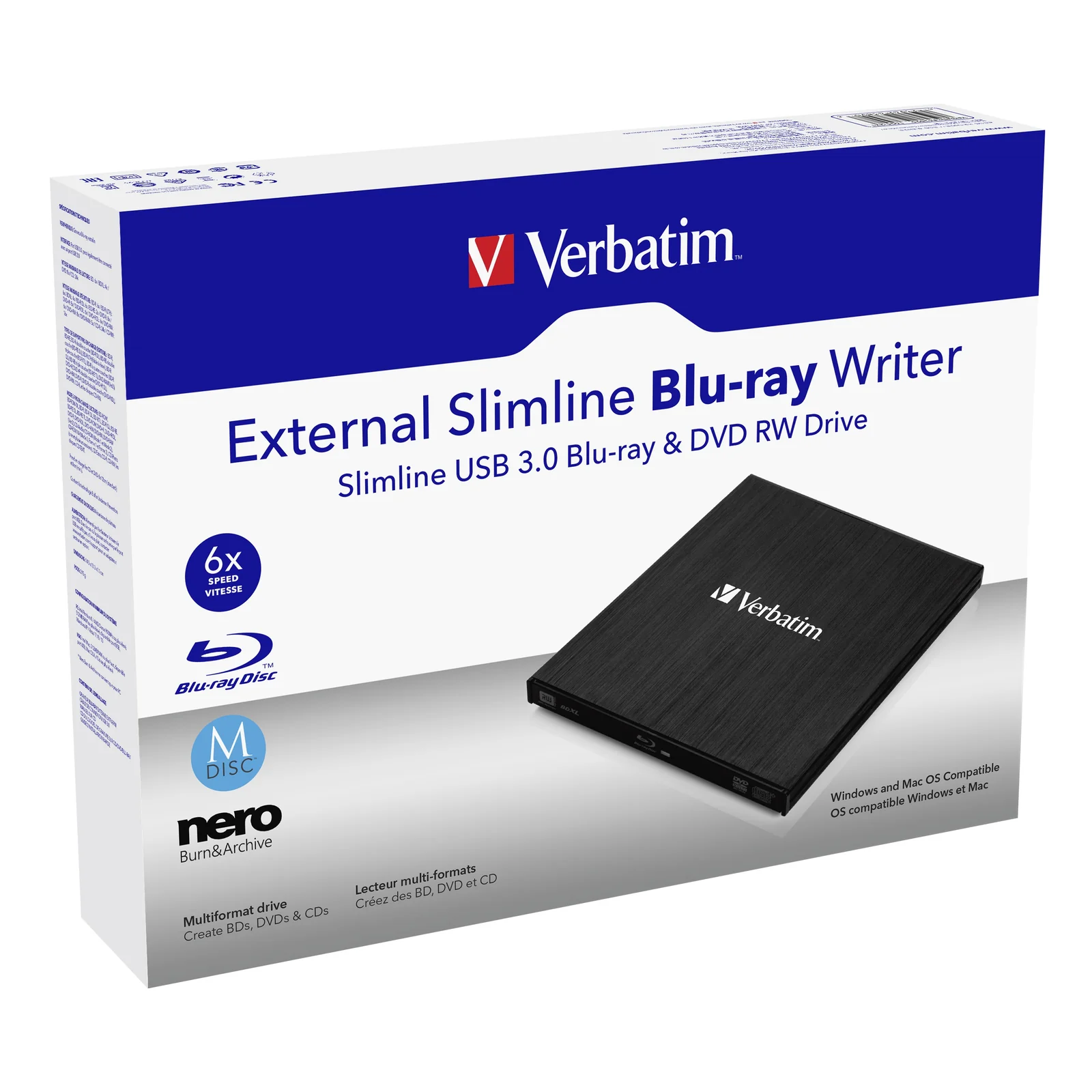 Verbatim External Slimline lecteur de disques optiques Blu-Ray RW Noir