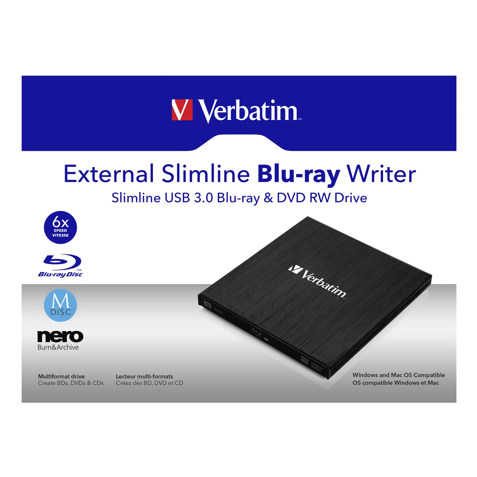 Verbatim External Slimline lecteur de disques optiques Blu-Ray RW Noir