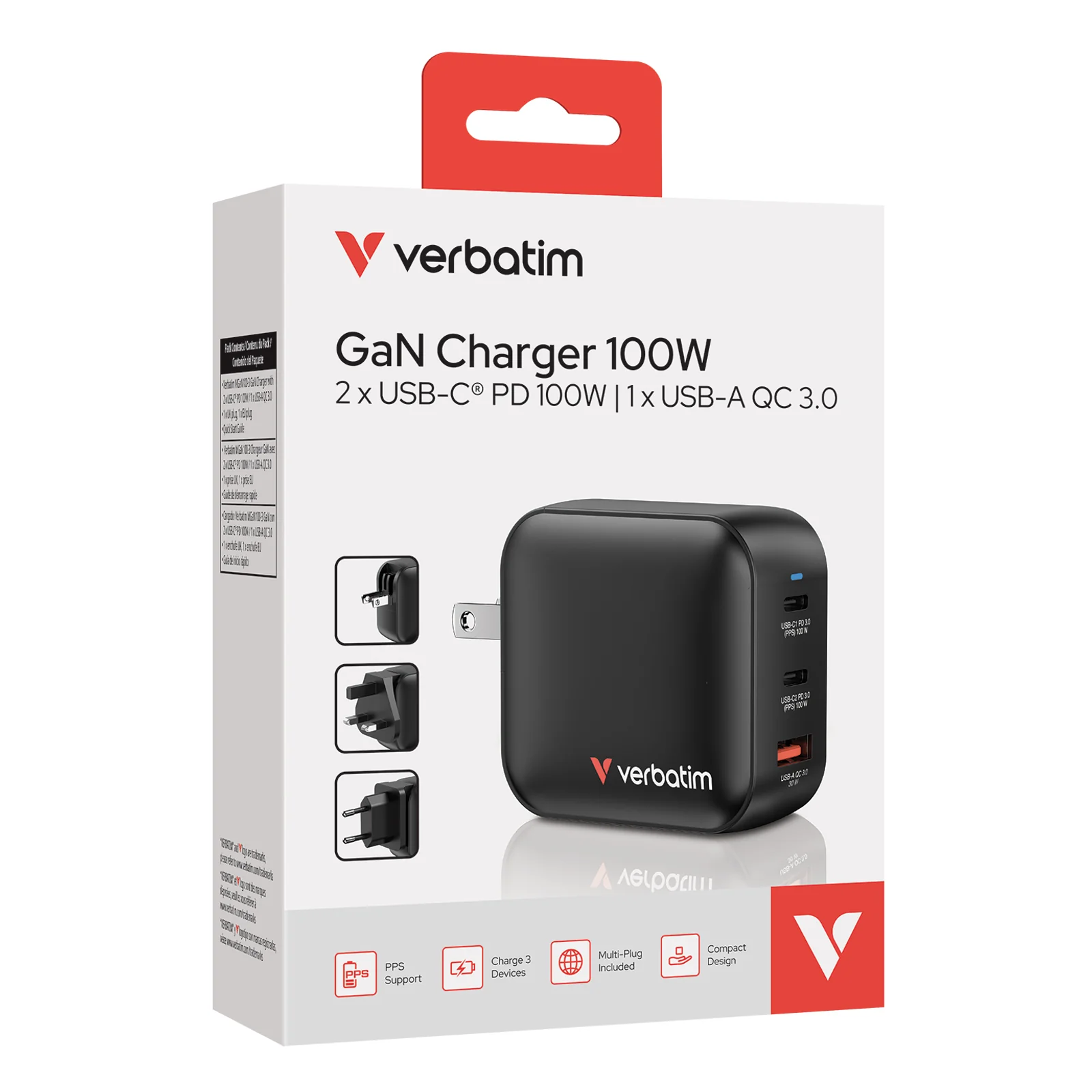 GaN Charger 100W Universel Noir Secteur Charge rapide Intérieure