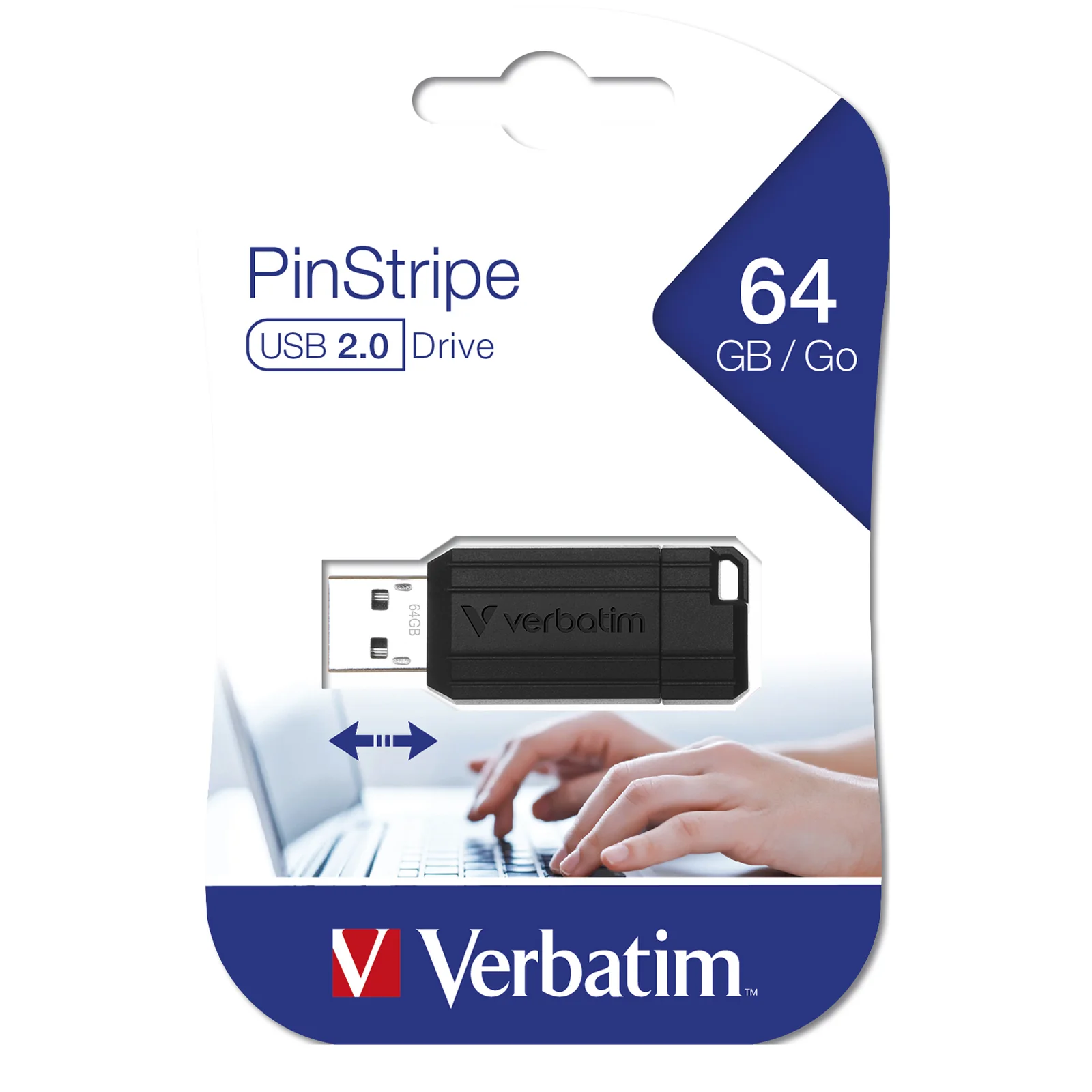 Verbatim Micro-clé USBPinStripe de 64 Go - noire