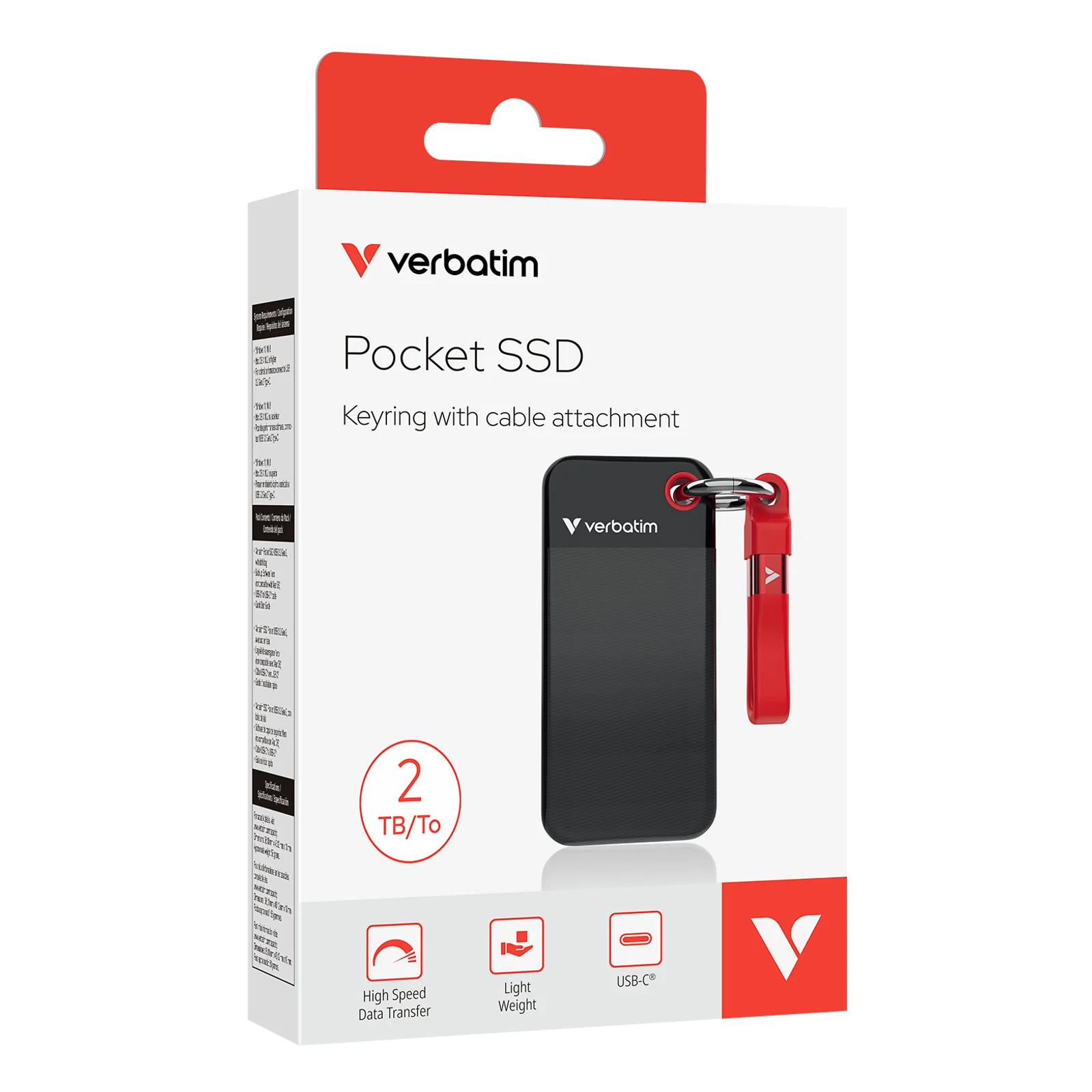 Verbatim Pocket SSD 2 To USB Type-C 3.2 Gen 2 (3.1 Gen 2) Noir, Rouge