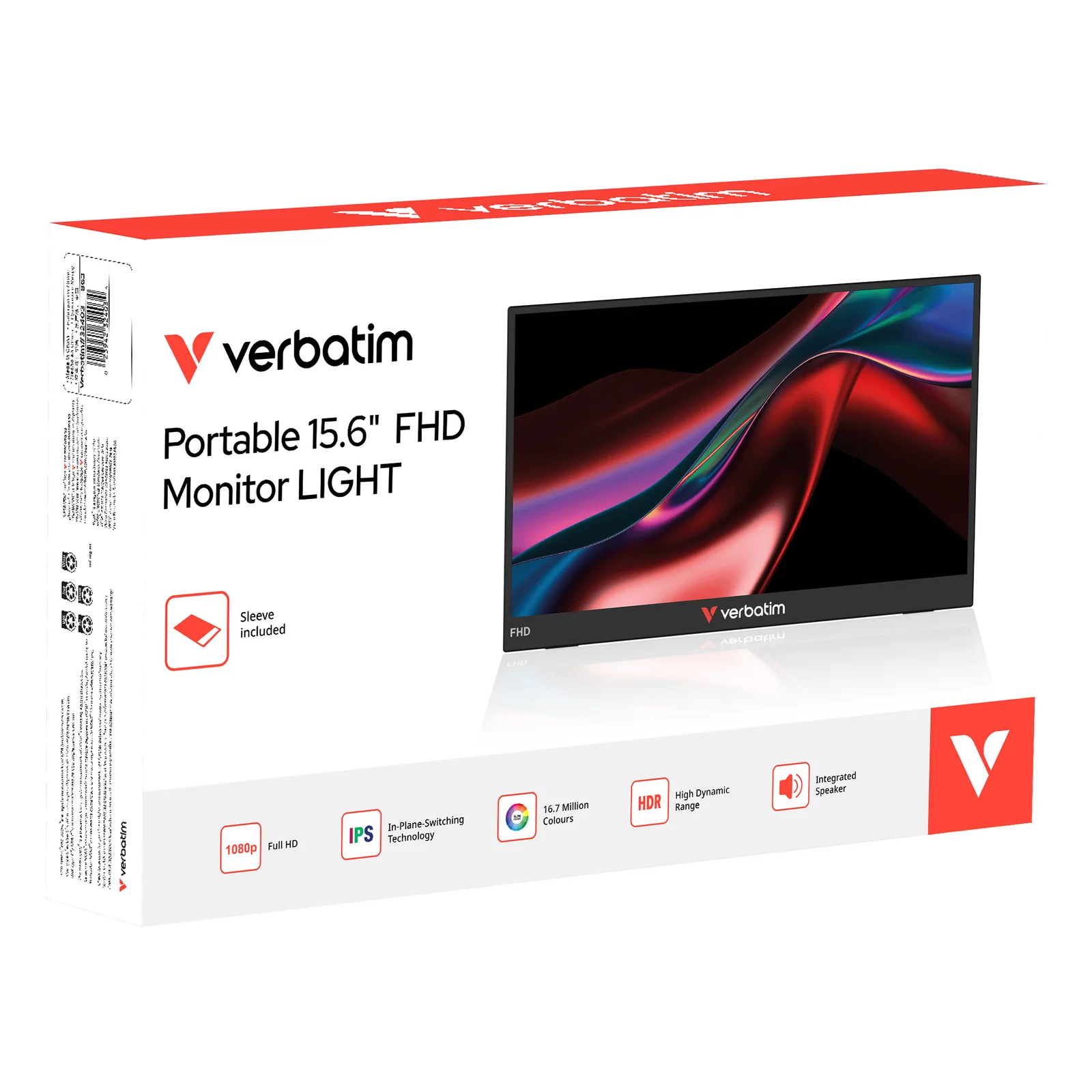 Verbatim Portable 15.6" FHD Monitor LIGHT Moniteur portable Noir 39,6 cm (15.6") LCD 1920 x 1080 pixels
