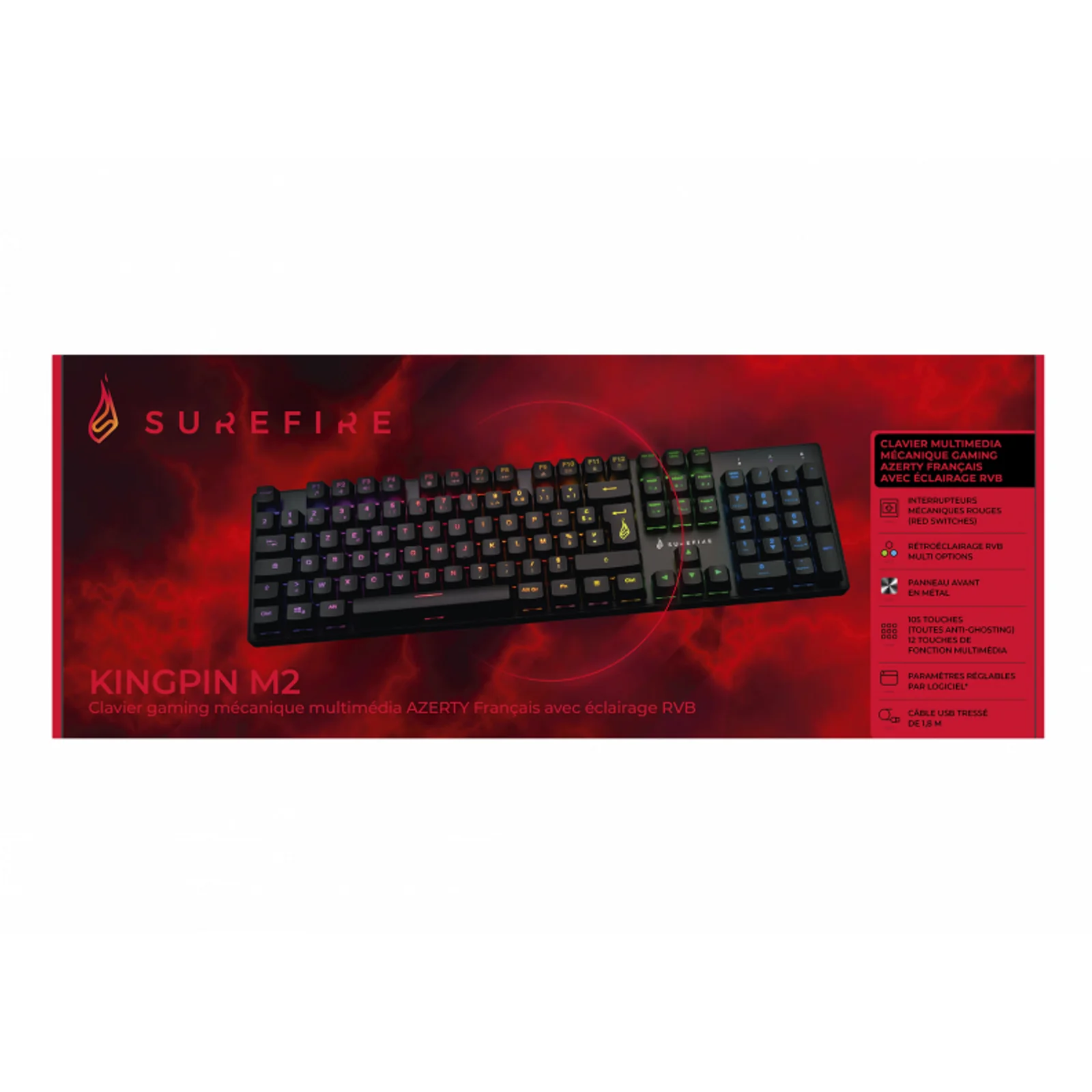 SureFire KingPin M2 clavier Gaming USB AZERTY Français Noir, Métallique