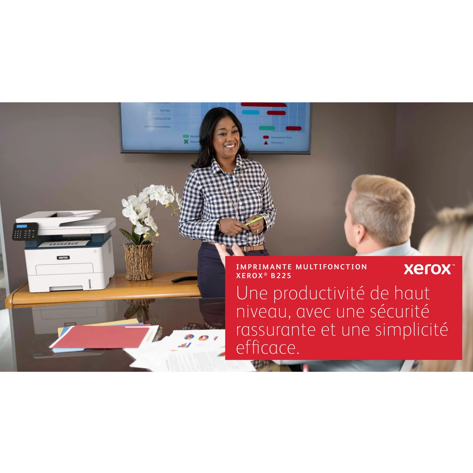 Xerox B225 copie/impression/numérisation recto verso sans fil A4, 34 ppm, PS3 PCL5e/6, chargeur automatique de documents, 2 magasins, total 251 feuilles