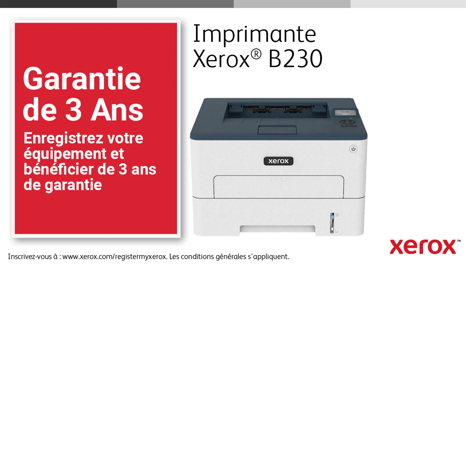 Xerox B230 Imprimante recto verso sans fil A4 34 ppm, PCL5e/6, 2 magasins Total 251 feuilles