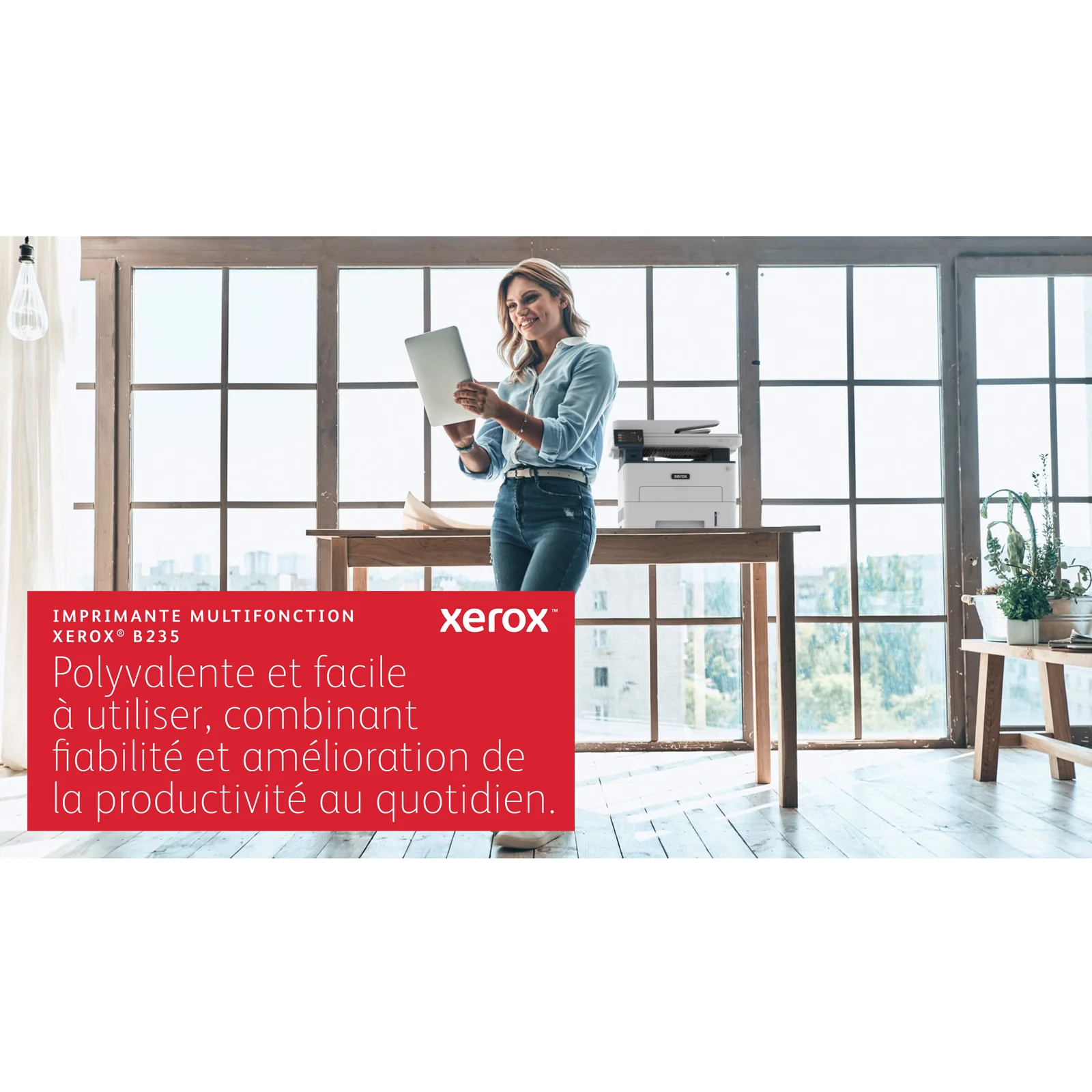 Xerox B235 copie/impression/numérisation/télécopie recto verso sans fil A4, 34 ppm, PS3 PCL5e/6, chargeur automatique de documents, 2 magasins, total 251 feuilles