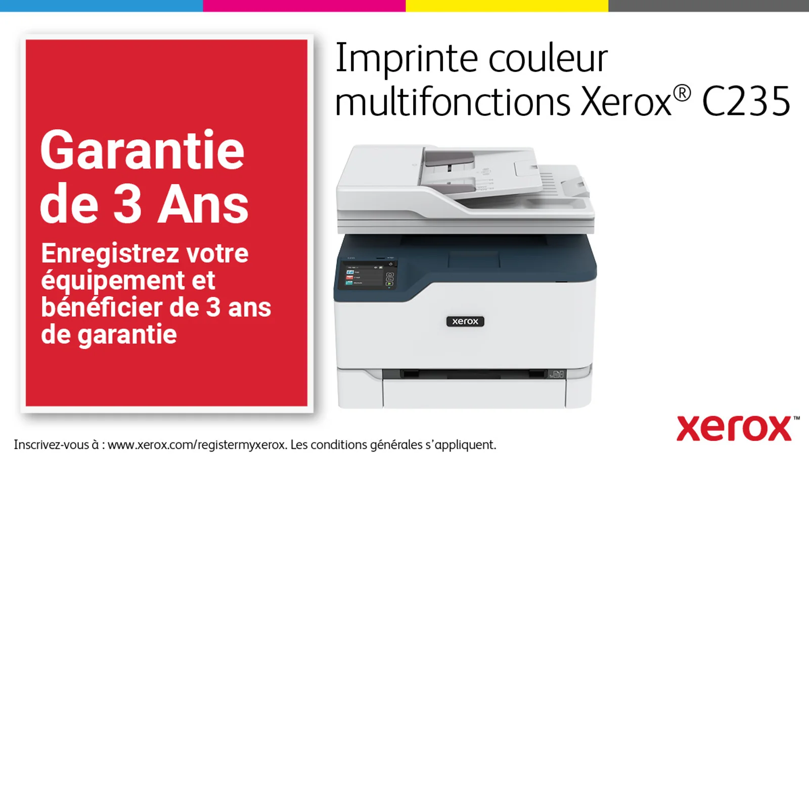 Xerox C235 copie/impression/numérisation/télécopie sans fil A4, 22 ppm, PS3 PCL5e/6, chargeur automatique de documents, 2 magasins, total 251 feuilles