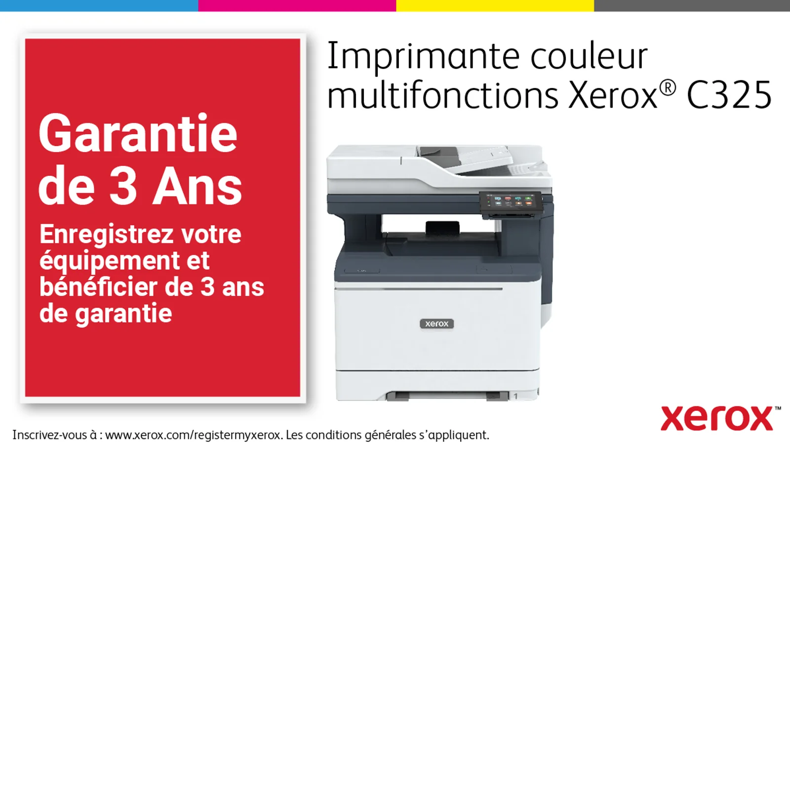 Xerox C325 copie/impression/numérisation/télécopie recto verso sans fil A4, 33 ppm, PS3 PCL5e/6, 2 magasins, 251 feuilles
