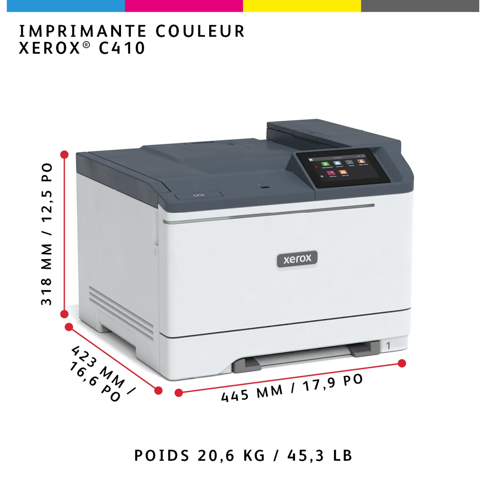 Xerox Imprimante recto verso A4 40 ppm C410, PS3 PCL5e/6, 2 magasins 251 feuilles