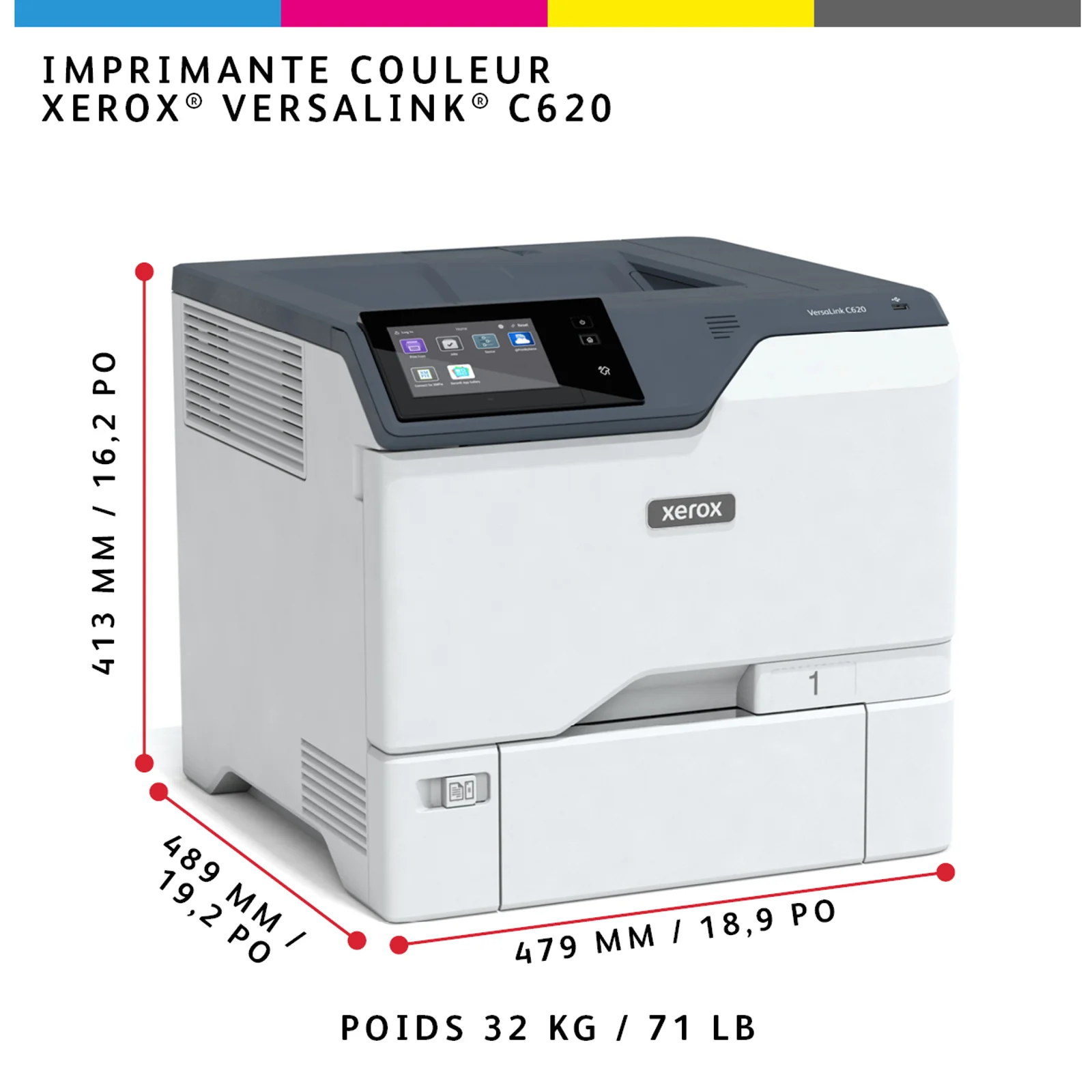 Xerox VersaLink C620 - Imprimante recto verso A4 50 ppm, PS3 PCL5e/6, 2 magasins 650 feuilles