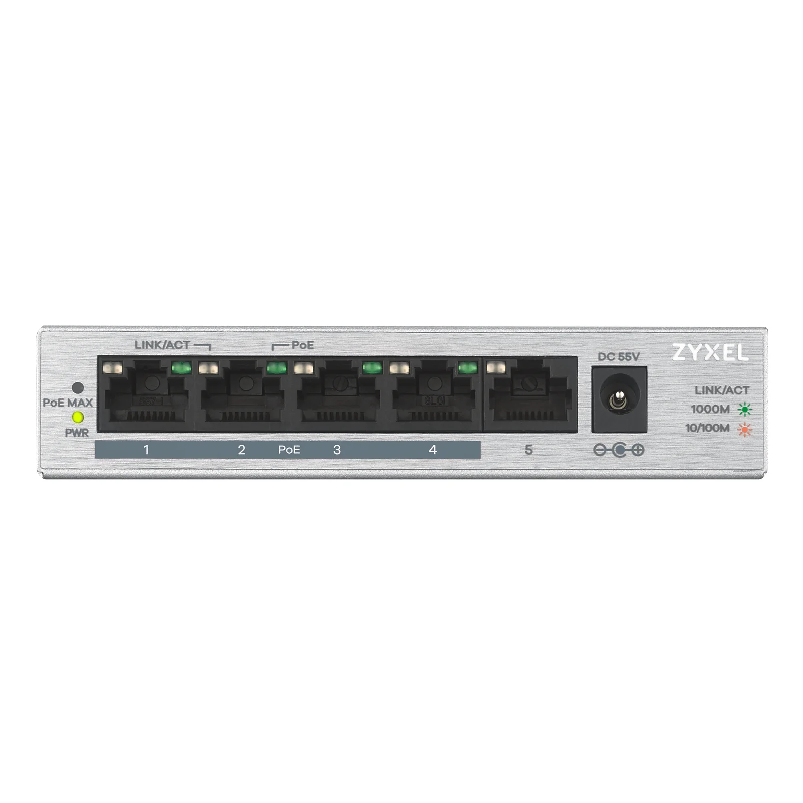 Zyxel GS1005HP Non-géré Gigabit Ethernet (10/100/1000) Connexion Ethernet, supportant l'alimentation via ce port (PoE) Argent