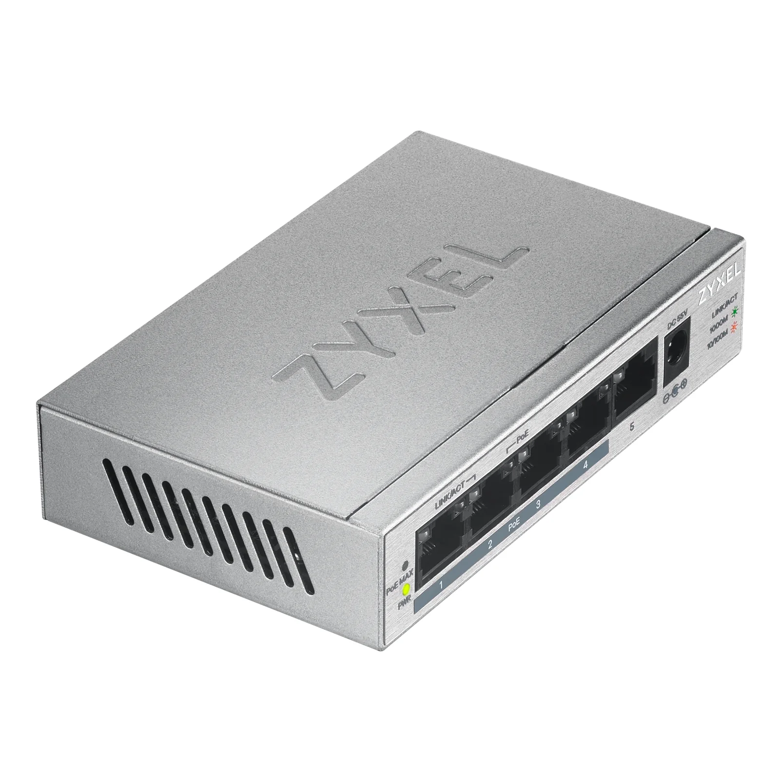 Zyxel GS1005HP Non-géré Gigabit Ethernet (10/100/1000) Connexion Ethernet, supportant l'alimentation via ce port (PoE) Argent