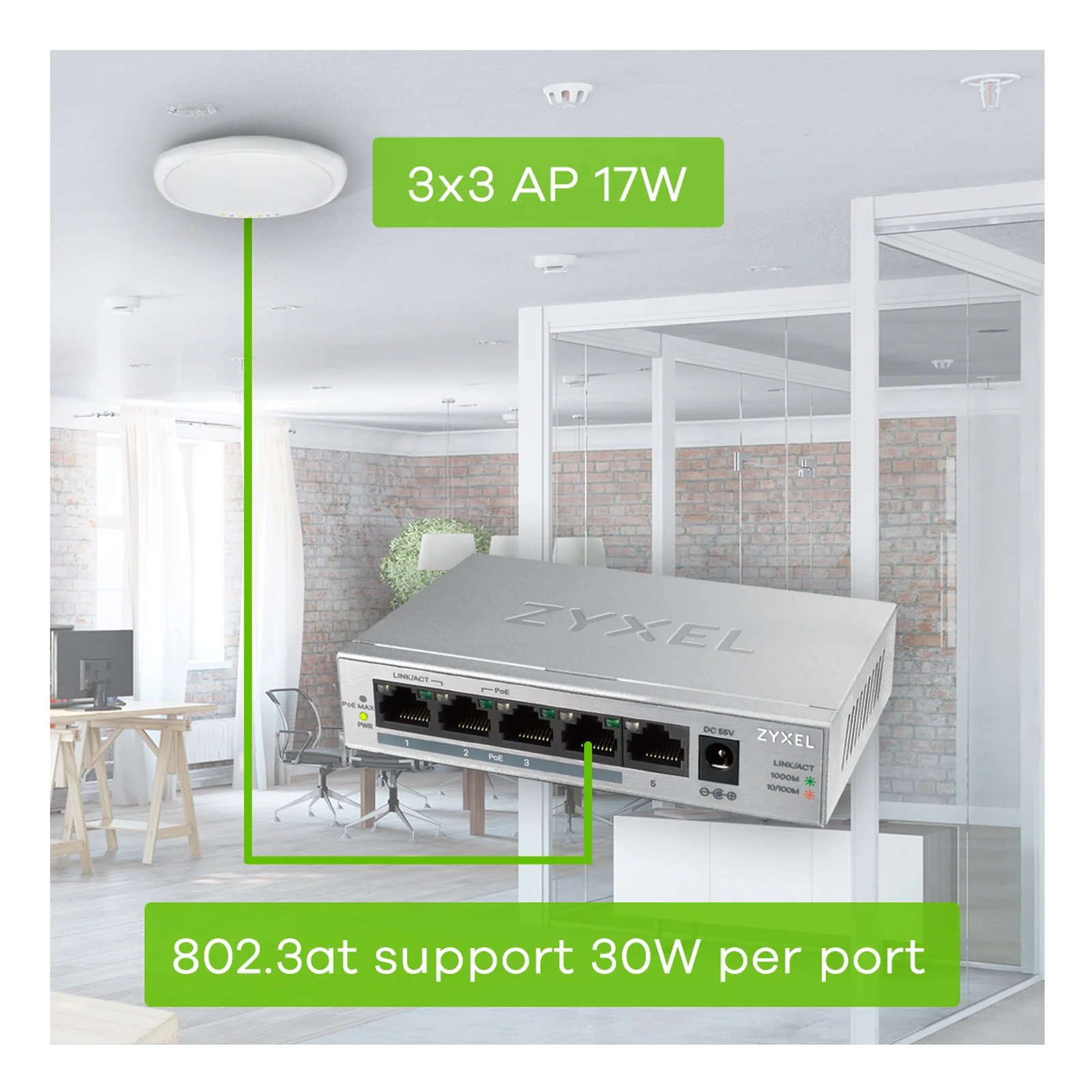 Zyxel GS1005HP Non-géré Gigabit Ethernet (10/100/1000) Connexion Ethernet, supportant l'alimentation via ce port (PoE) Argent