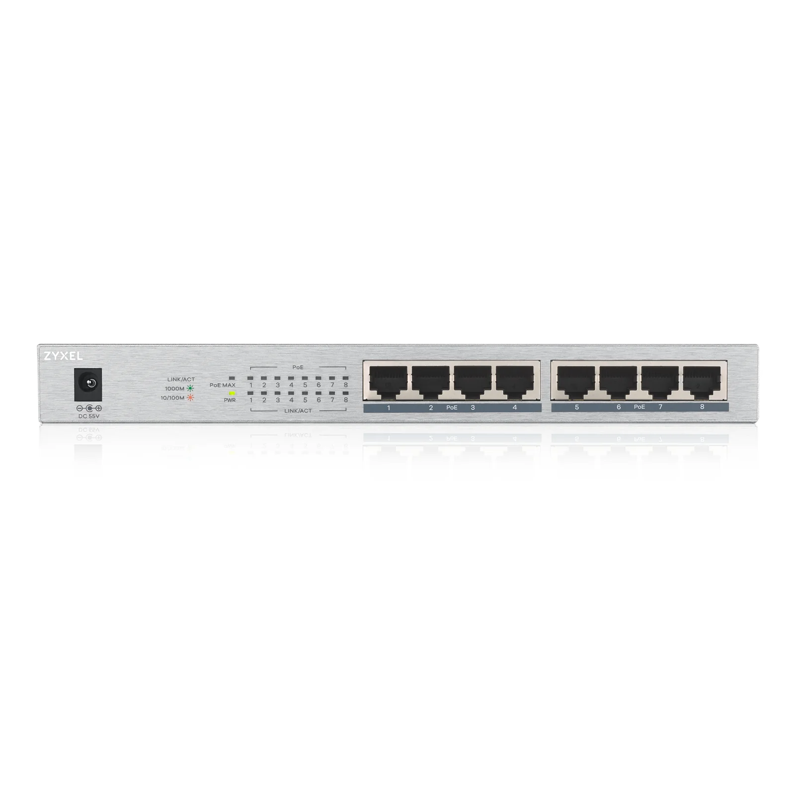 Zyxel GS1008HP Non-géré Gigabit Ethernet (10/100/1000) Connexion Ethernet, supportant l'alimentation via ce port (PoE) Gris