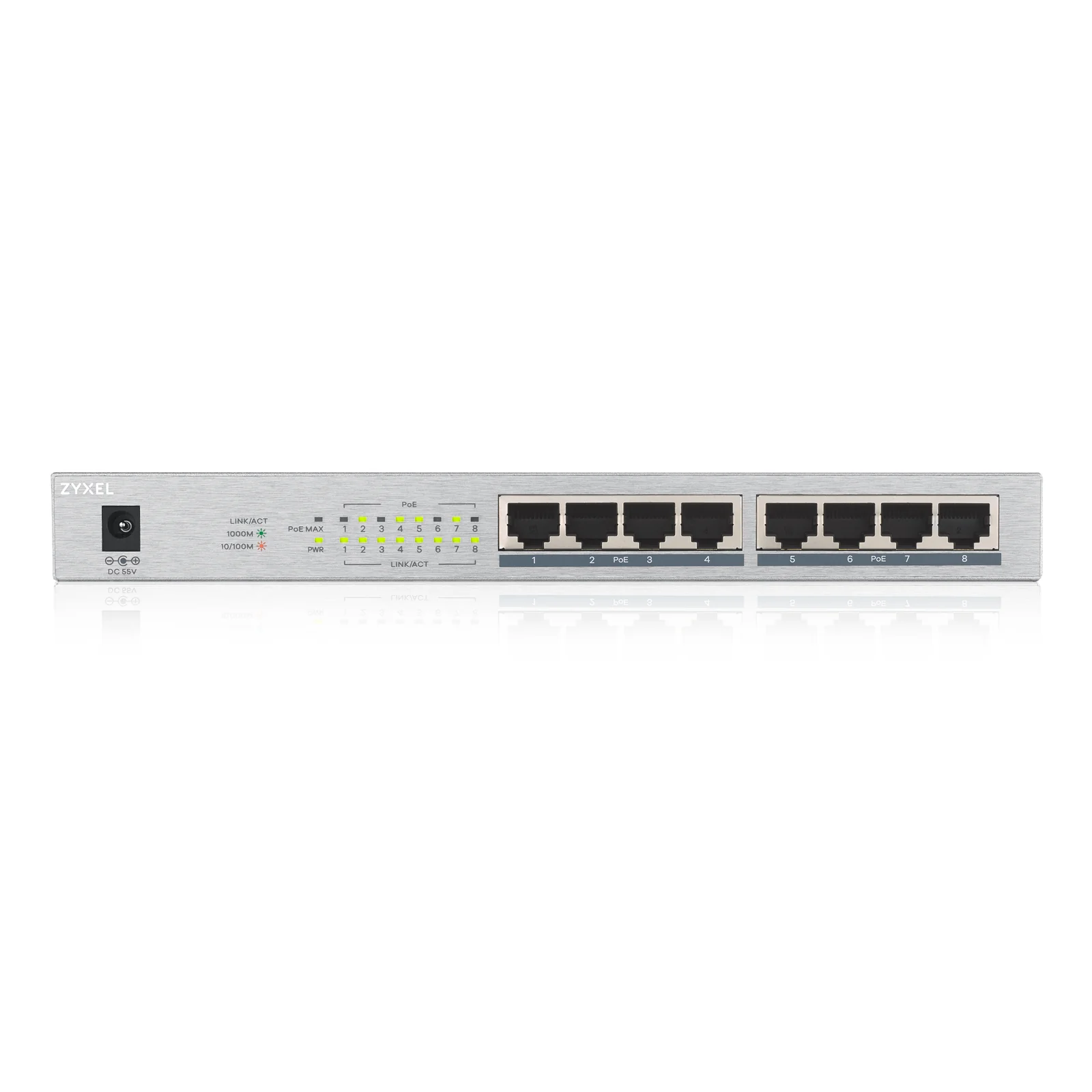 Zyxel GS1008HP Non-géré Gigabit Ethernet (10/100/1000) Connexion Ethernet, supportant l'alimentation via ce port (PoE) Gris
