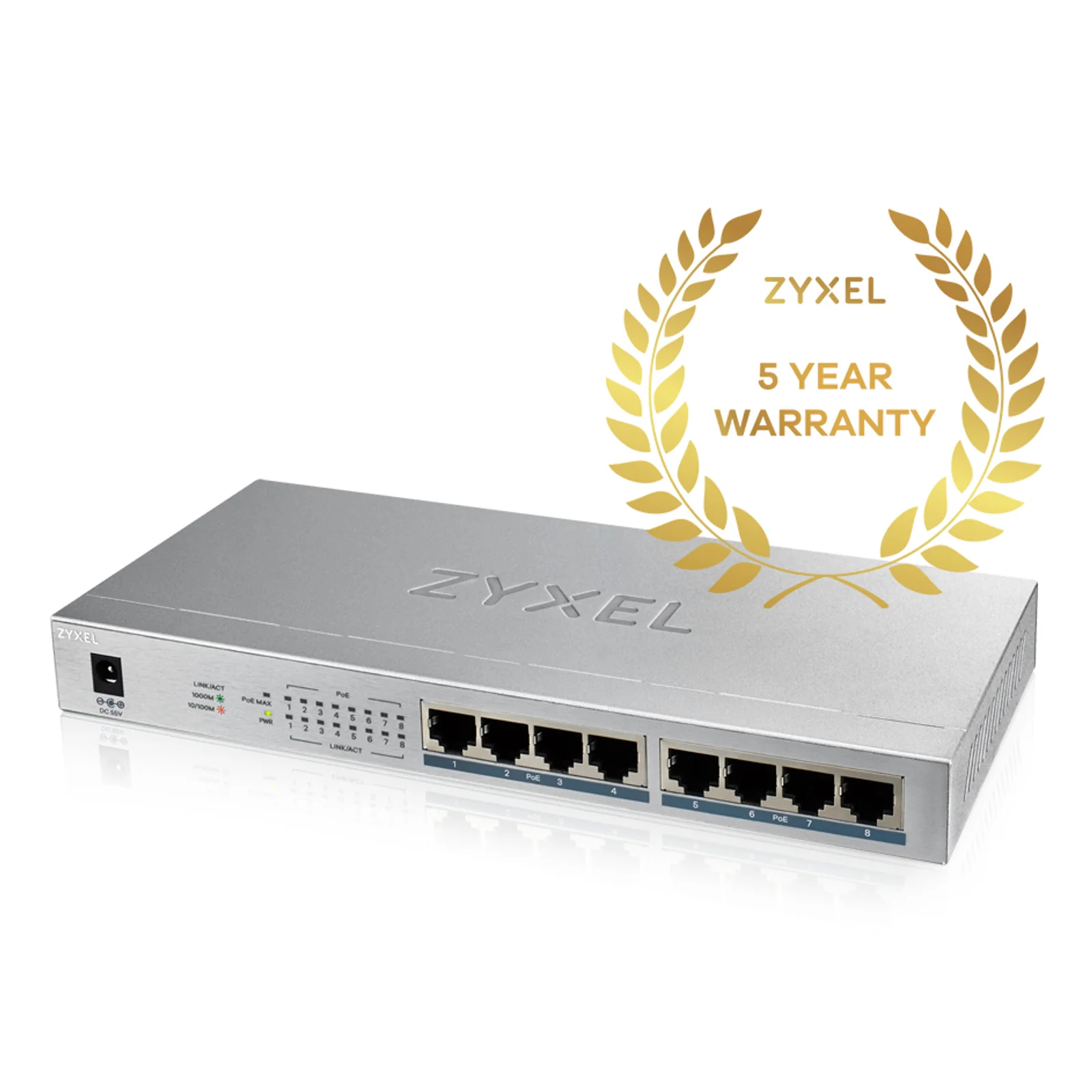 Zyxel GS1008HP Non-géré Gigabit Ethernet (10/100/1000) Connexion Ethernet, supportant l'alimentation via ce port (PoE) Gris