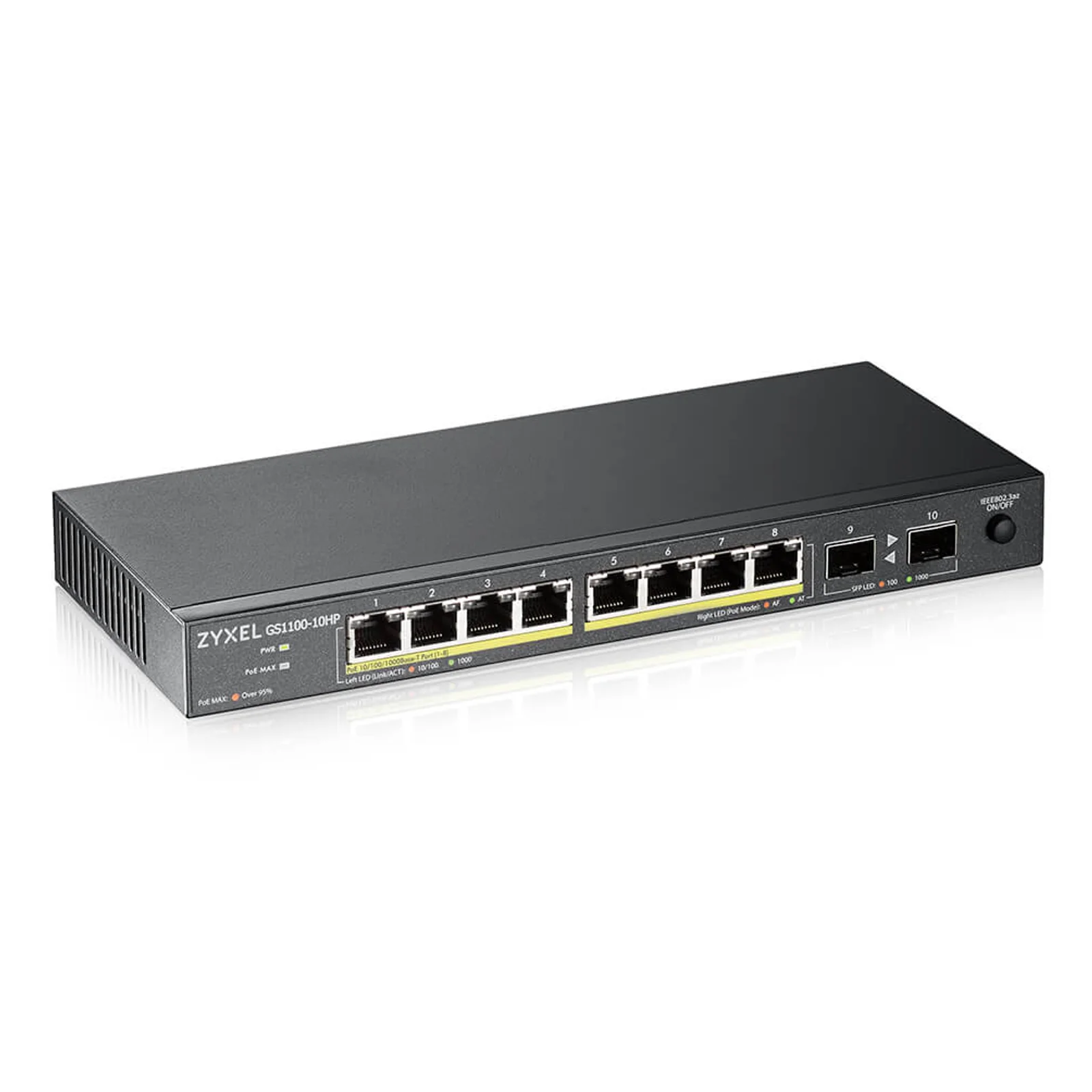 Zyxel GS1100-10HP v2 Non-géré Gigabit Ethernet (10/100/1000) Connexion Ethernet, supportant l'alimentation via ce port (PoE) Noir