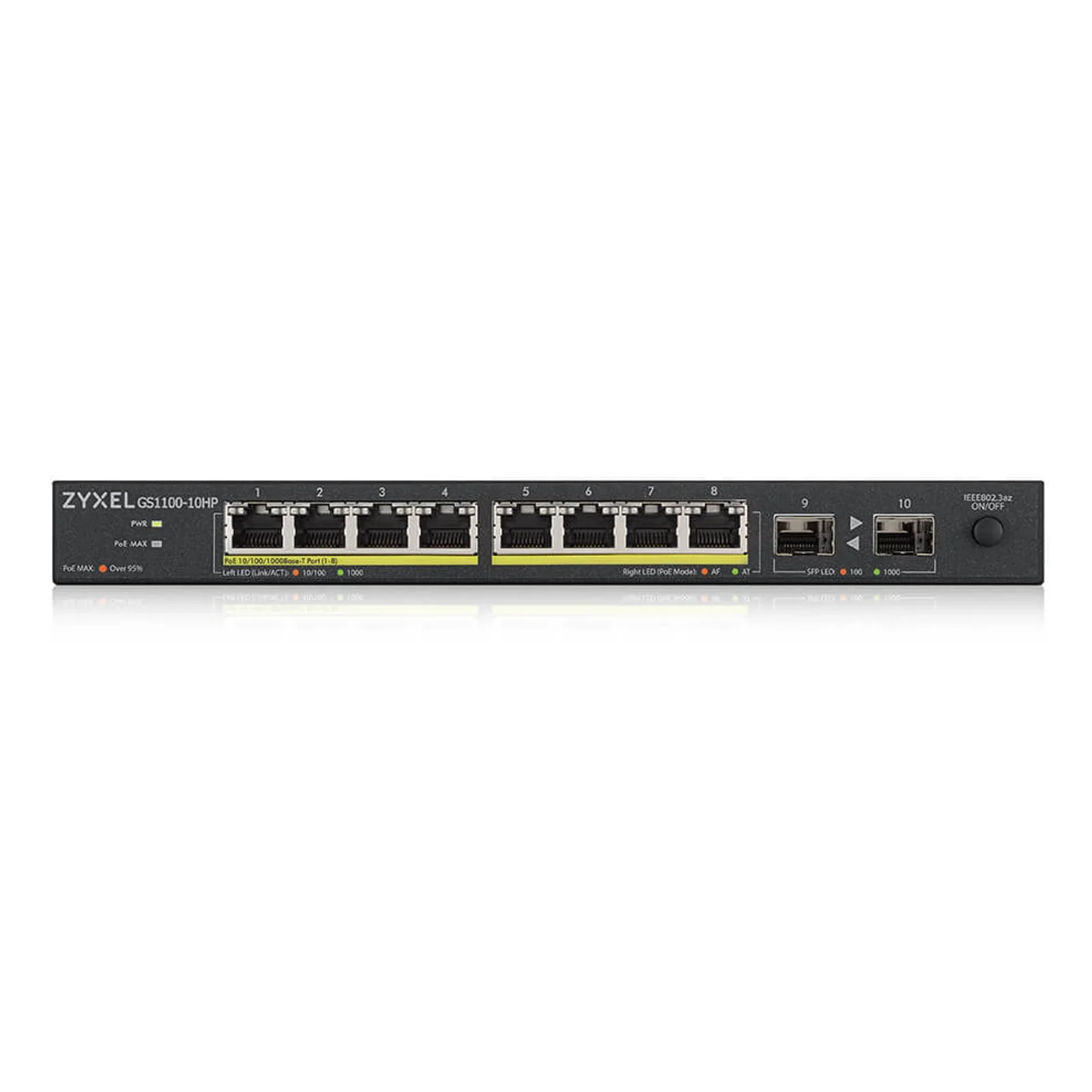Zyxel GS1100-10HP v2 Non-géré Gigabit Ethernet (10/100/1000) Connexion Ethernet, supportant l'alimentation via ce port (PoE) Noir