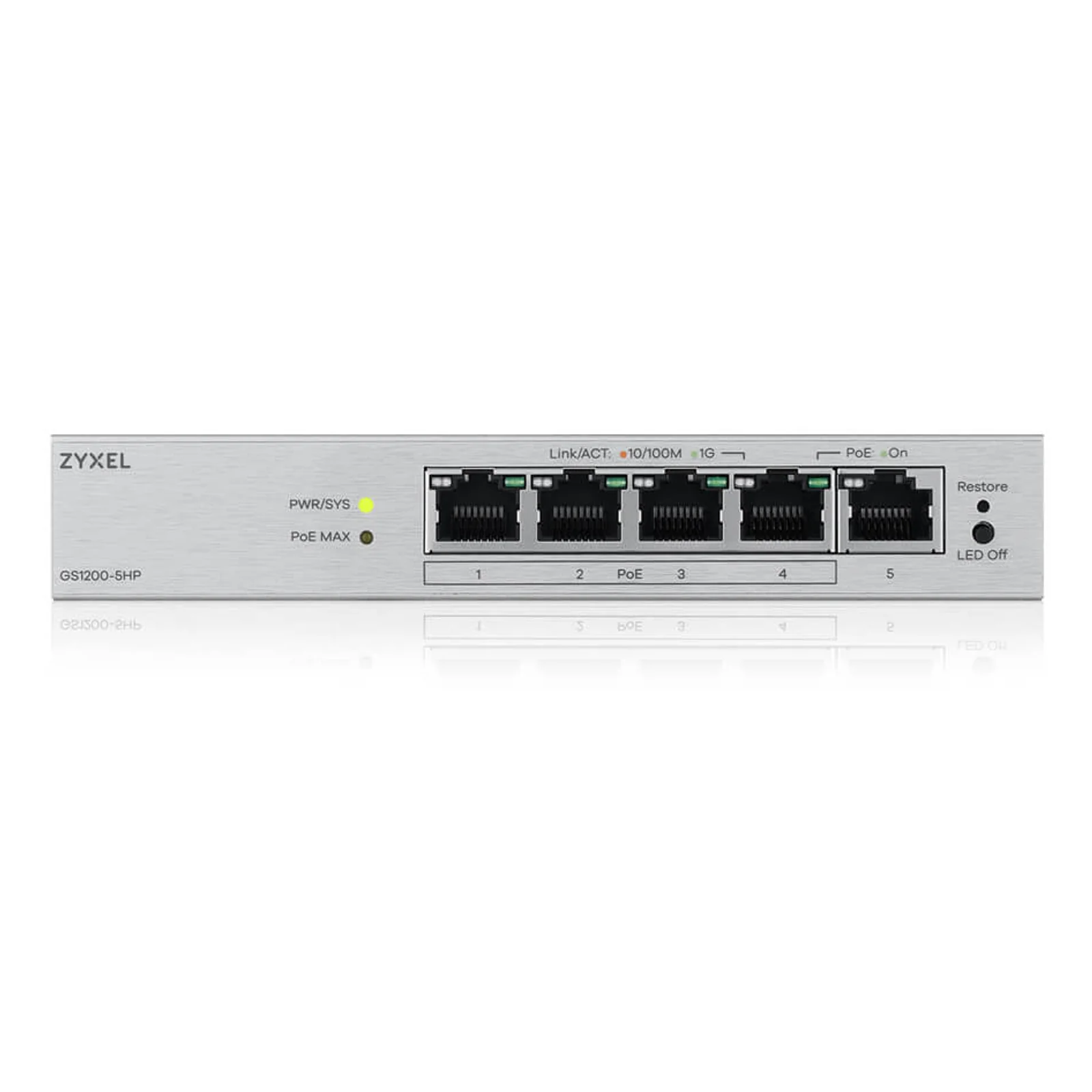 Zyxel GS1200-5HPV3 Géré L2 Gigabit Ethernet (10/100/1000) Connexion Ethernet, supportant l'alimentation via ce port (PoE) Bureau Gris