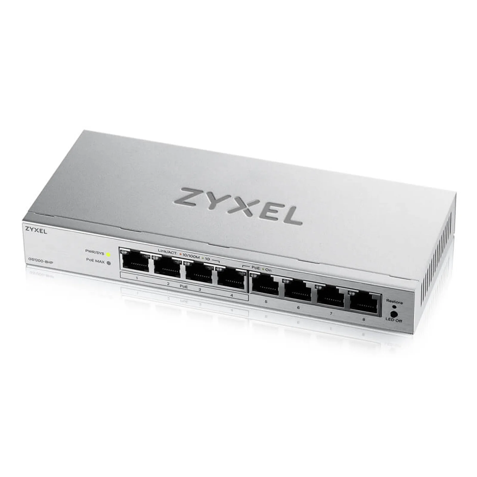 GS1200-8HPV3 Géré L2 Gigabit Ethernet (10/100/1000) Connexion Ethernet, supportant l'alimentation via ce port (PoE) Bureau Gris