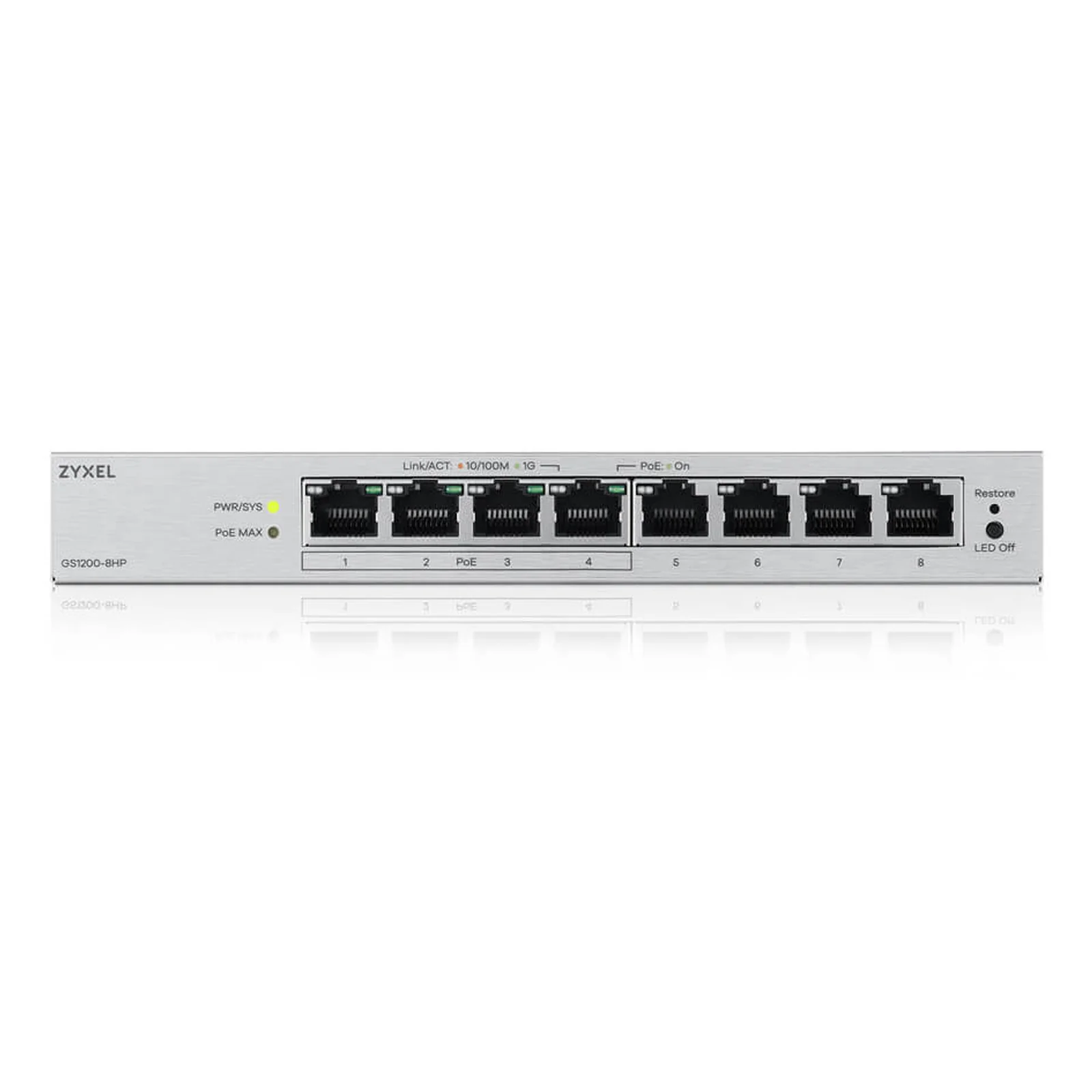 Zyxel GS1200-8HPV3 Géré L2 Gigabit Ethernet (10/100/1000) Connexion Ethernet, supportant l'alimentation via ce port (PoE) Bureau Gris
