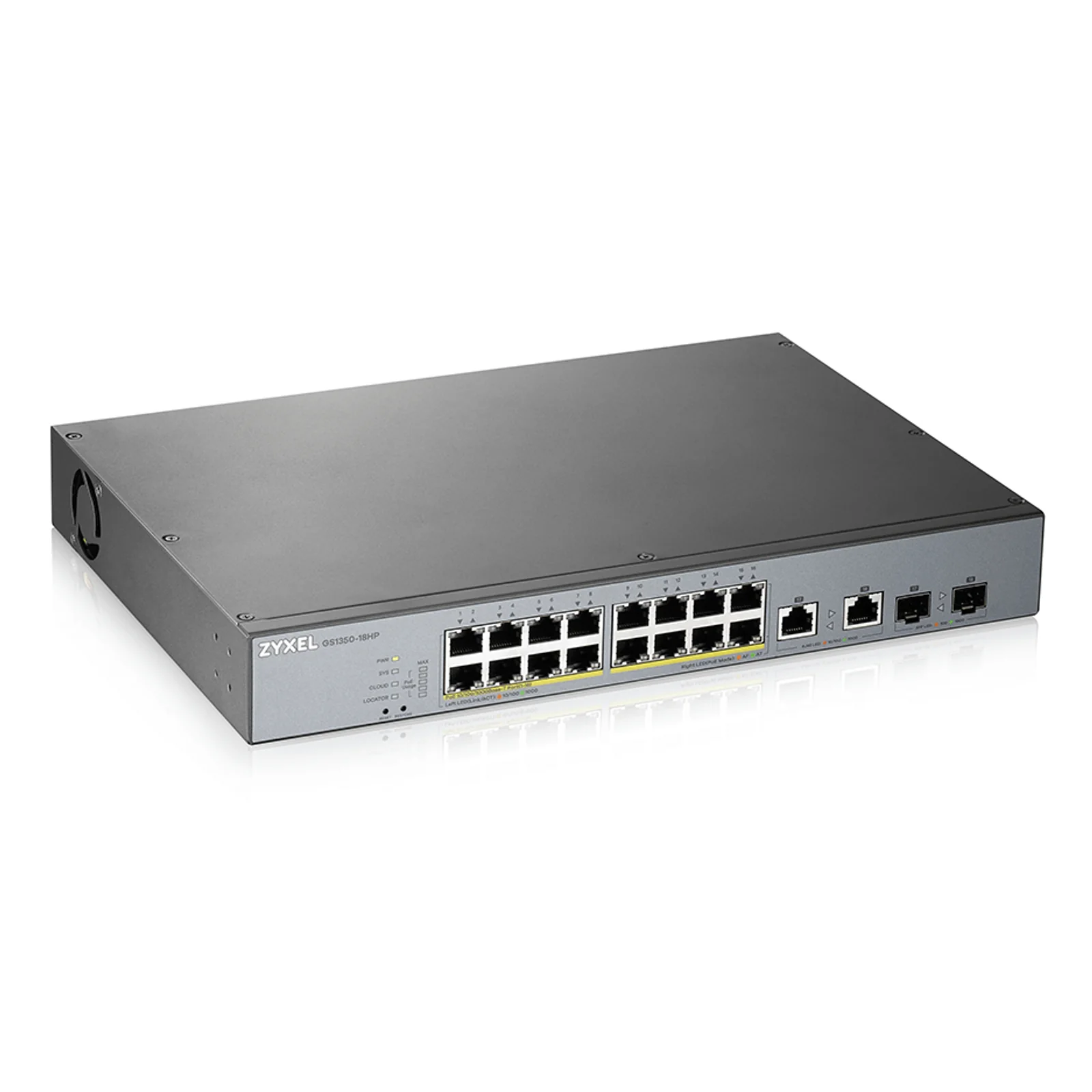 GS1350-18HP-EU0101F commutateur réseau Géré L2 Gigabit Ethernet (10/100/1000) Connexion Ethernet, supportant l'alimentation via ce port (PoE) Gris