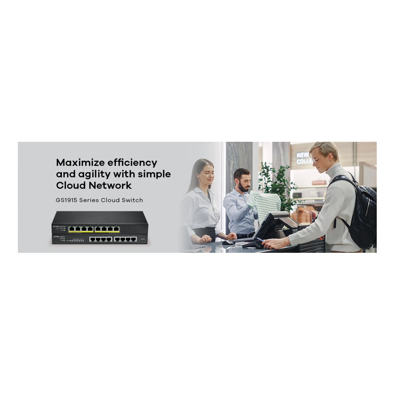 Zyxel GS1915-8EP Géré L2 Gigabit Ethernet (10/100/1000) Connexion Ethernet, supportant l'alimentation via ce port (PoE) Noir