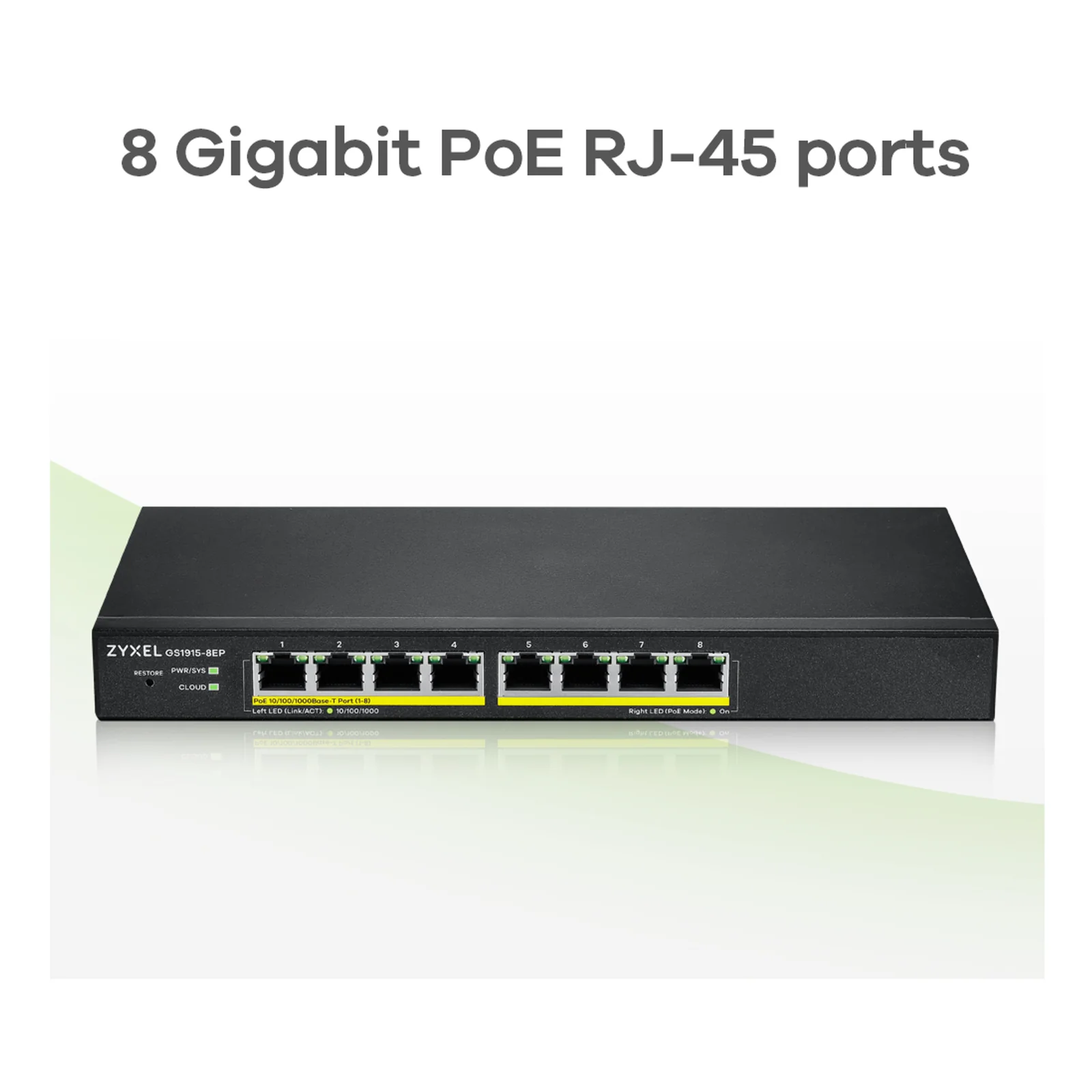 Zyxel GS1915-8EP Géré L2 Gigabit Ethernet (10/100/1000) Connexion Ethernet, supportant l'alimentation via ce port (PoE) Noir