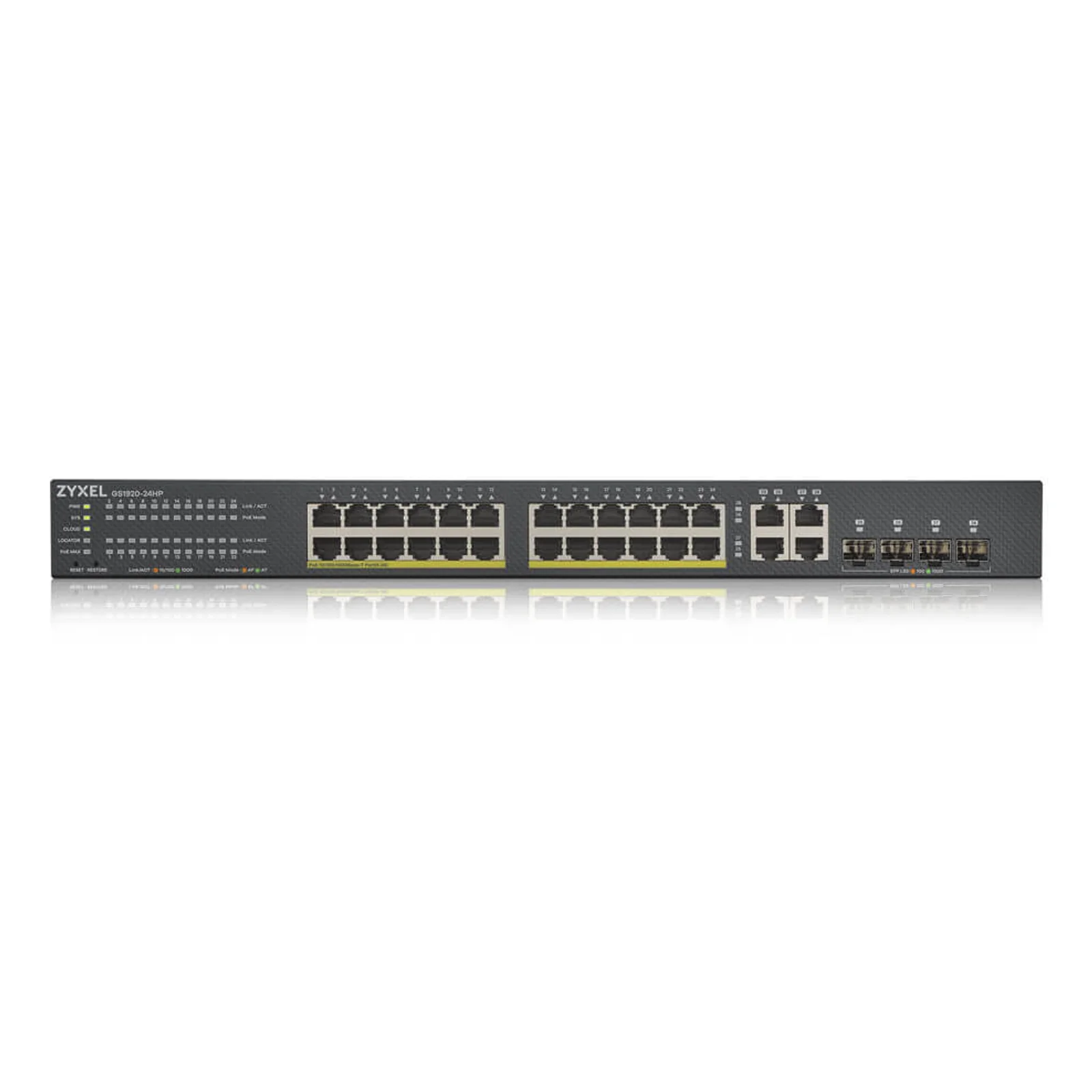 Zyxel GS1920-24HPV2 Géré Gigabit Ethernet (10/100/1000) Connexion Ethernet, supportant l'alimentation via ce port (PoE) Noir