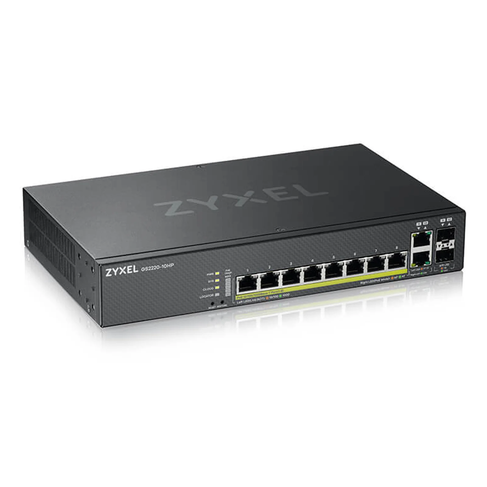 GS2220-10HP-EU0101F commutateur réseau Géré L2 Gigabit Ethernet (10/100/1000) Connexion Ethernet, supportant l'alimentation via ce port (PoE) Noir