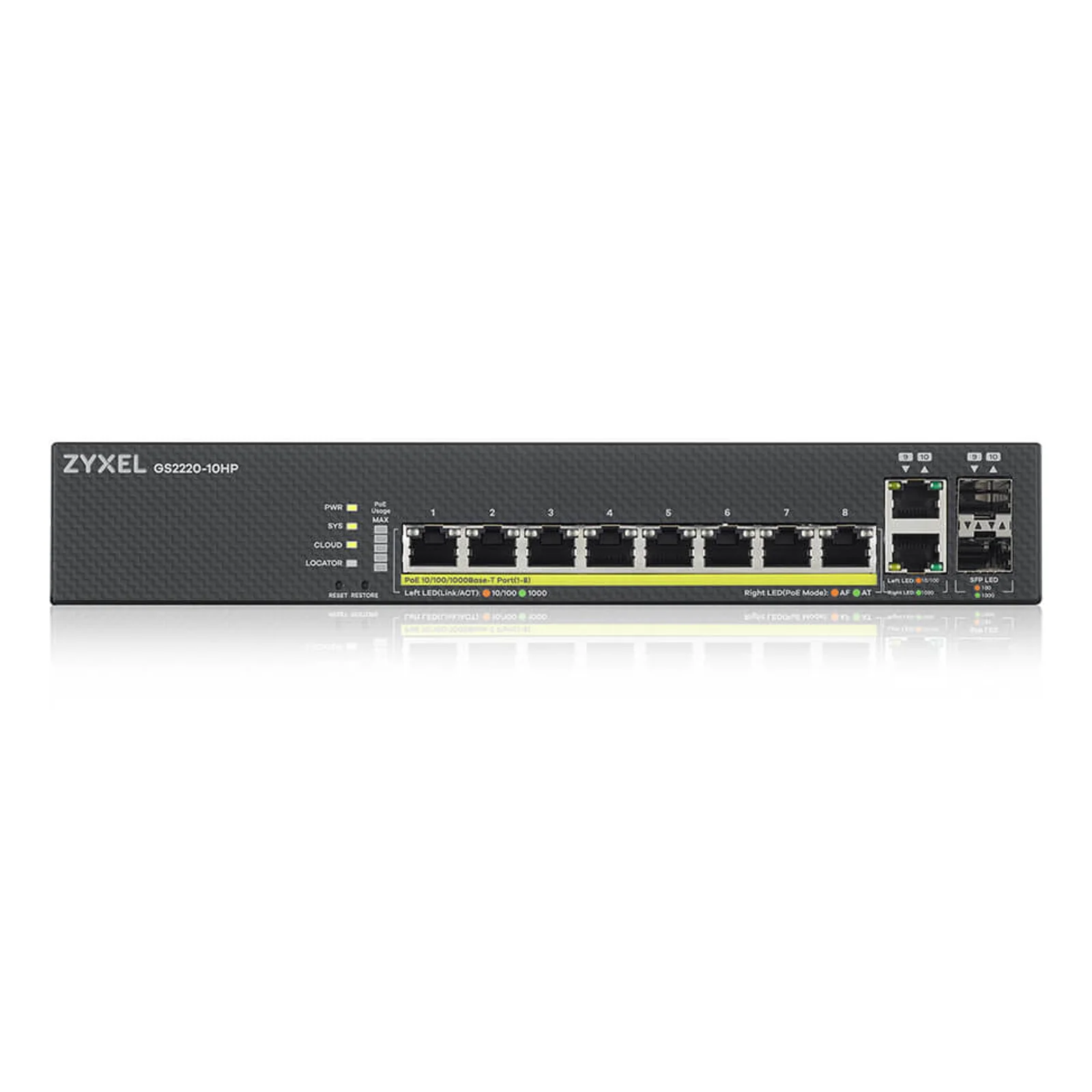 Zyxel GS2220-10HP-EU0101F commutateur réseau Géré L2 Gigabit Ethernet (10/100/1000) Connexion Ethernet, supportant l'alimentation via ce port (PoE) Noir