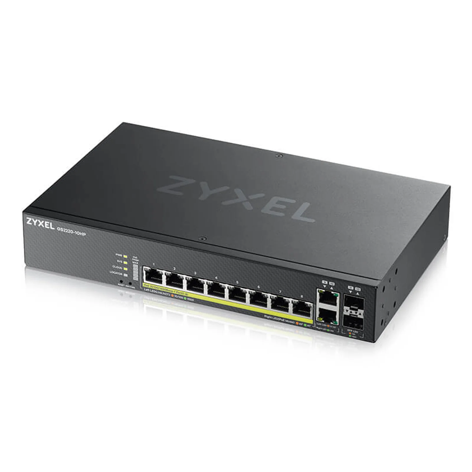 Zyxel GS2220-10HP-EU0101F commutateur réseau Géré L2 Gigabit Ethernet (10/100/1000) Connexion Ethernet, supportant l'alimentation via ce port (PoE) Noir